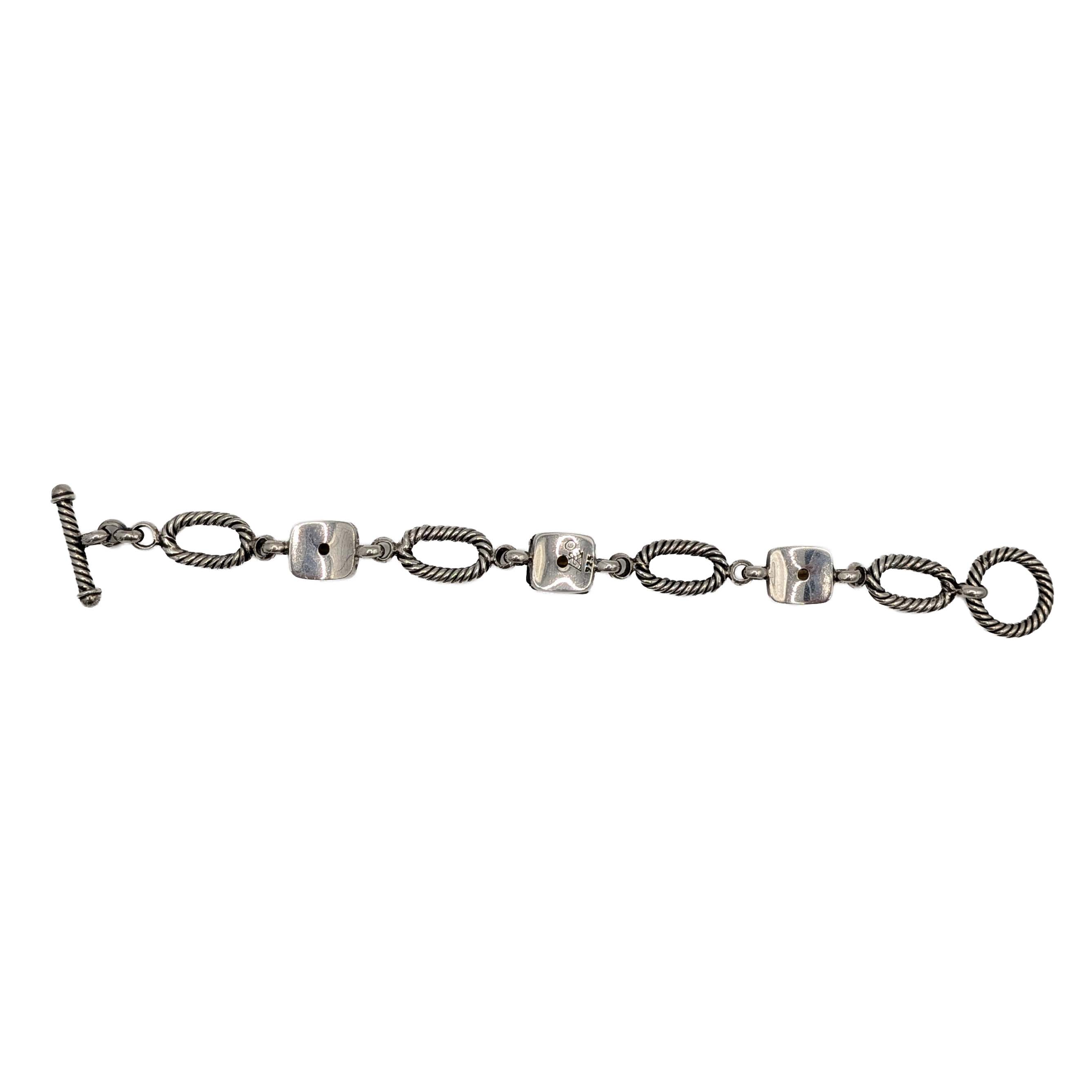 Signed Sterling Silver Citrine Twisted Oval Link Bracelet
