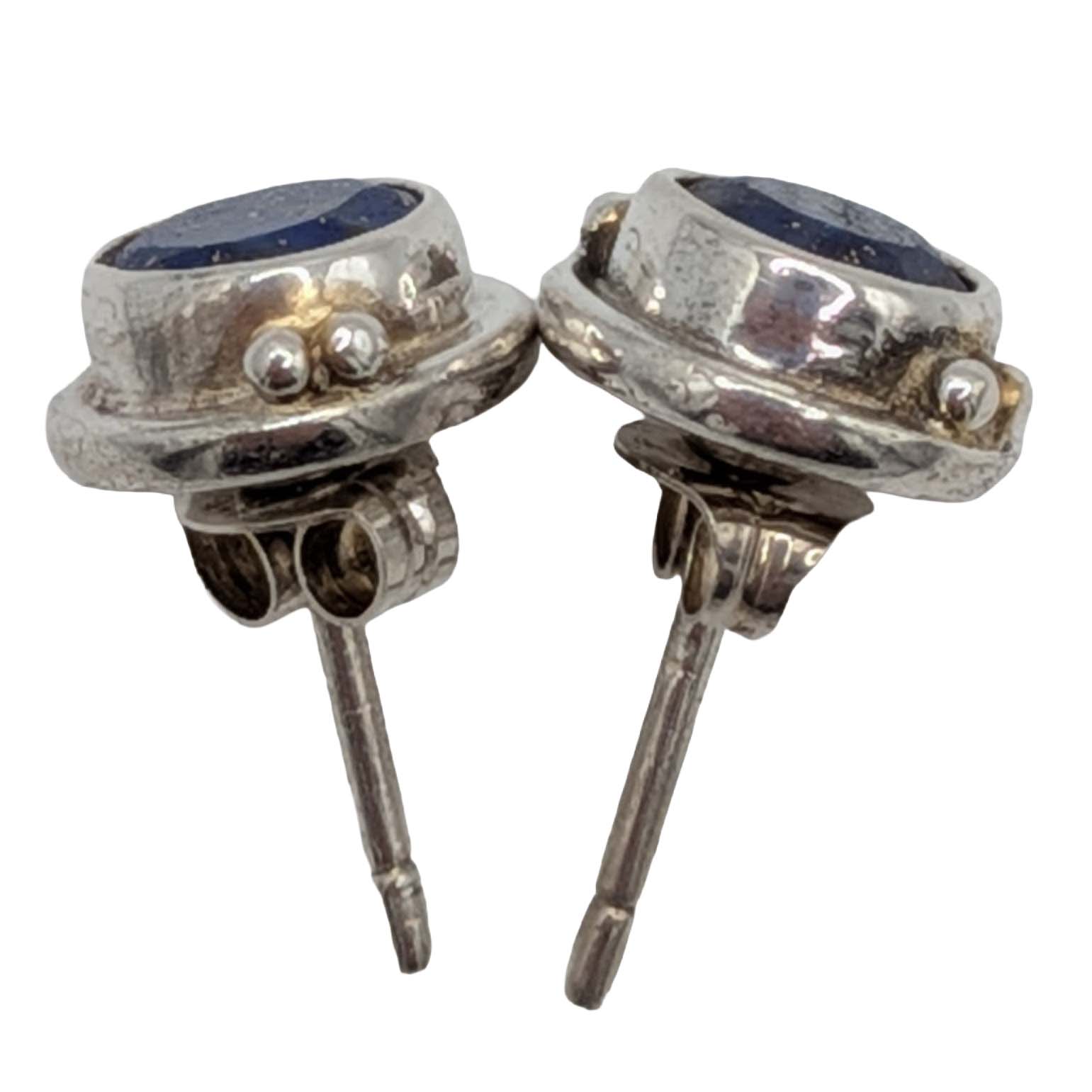 Sterling Silver Lapis Lazuli Bezel Set Stud Earrings