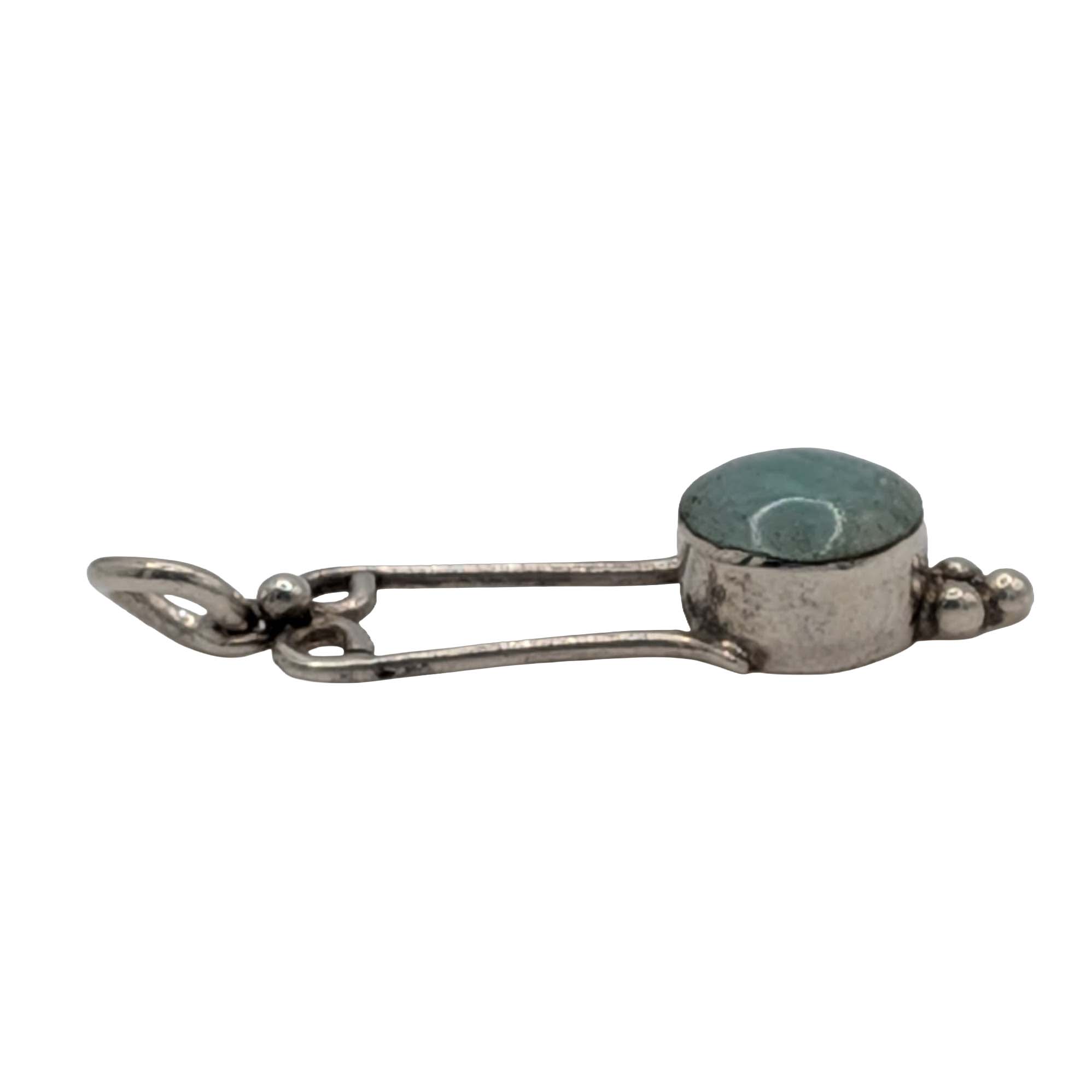 950 Silver Moss Agate Scroll Drop Pendant