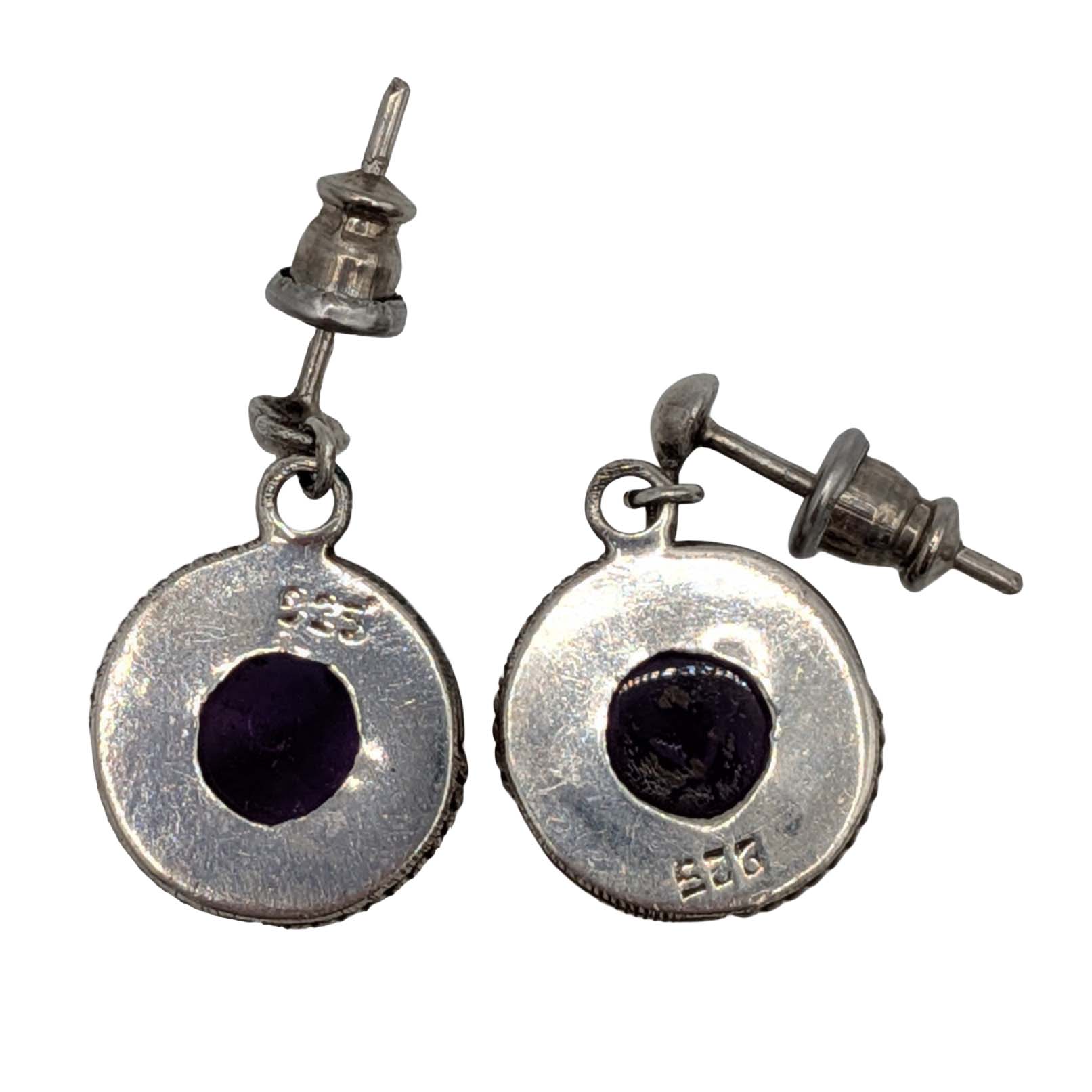 Sterling Silver Amethyst Round Drop Stud Earrings