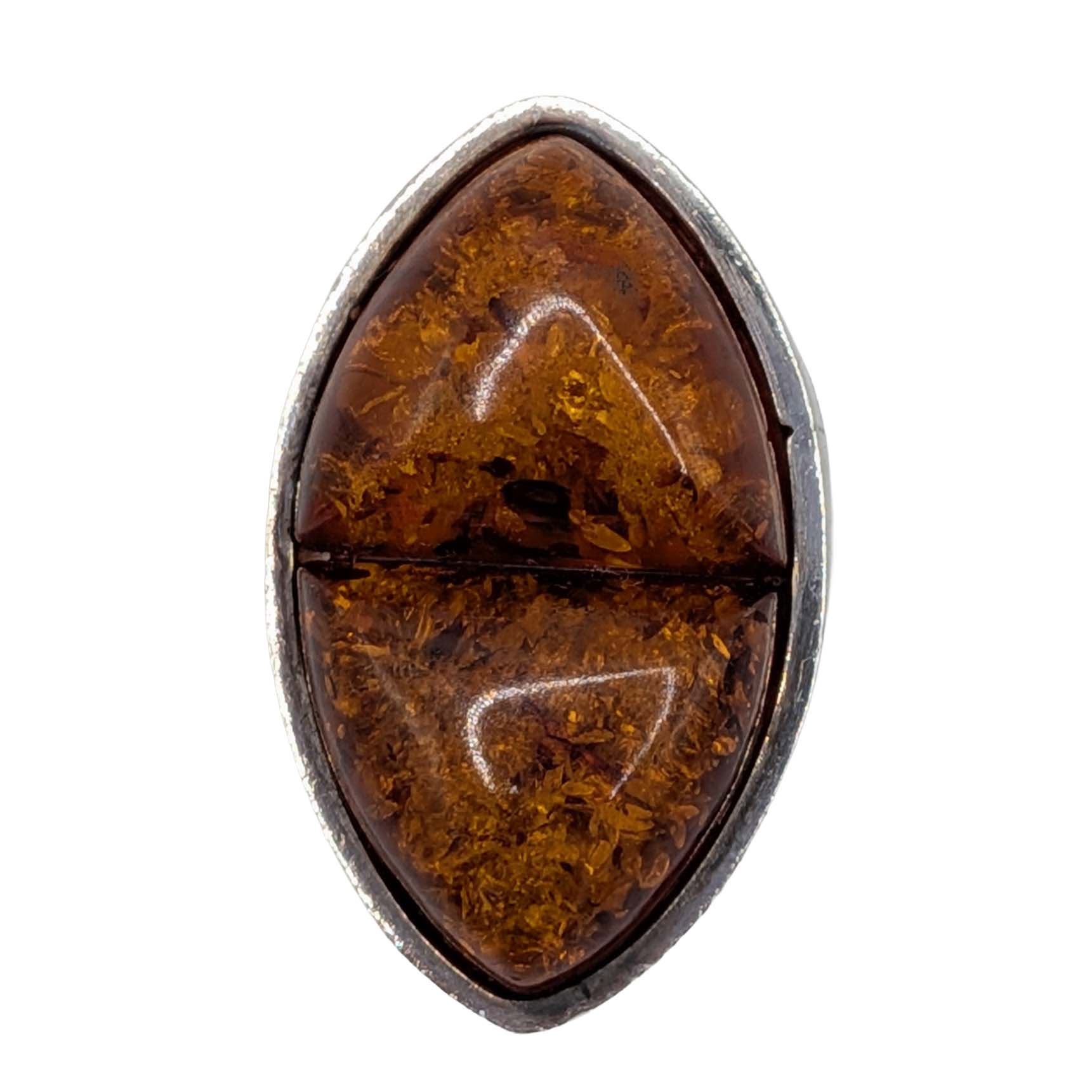 Sterling Silver Amber Double Cabochon Ring Size 7