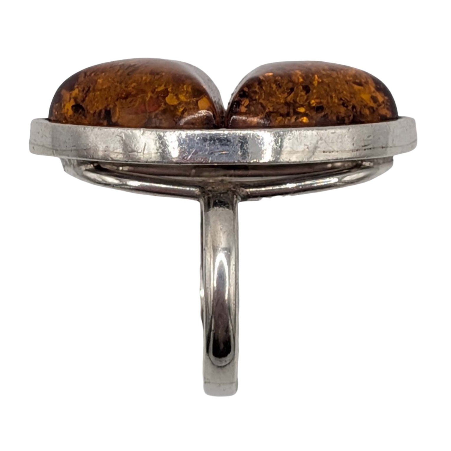 Sterling Silver Amber Double Cabochon Ring Size 7