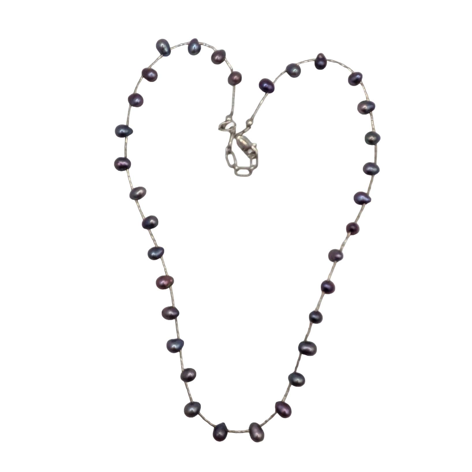 Sterling Silver Iridescent Purple Pearl Sectional Necklace