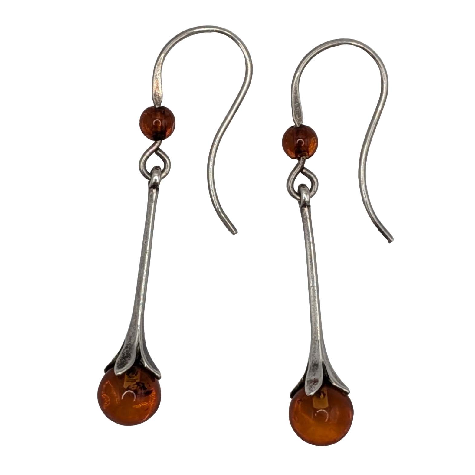 Handmade Sterling Silver Amber Dangle Earrings