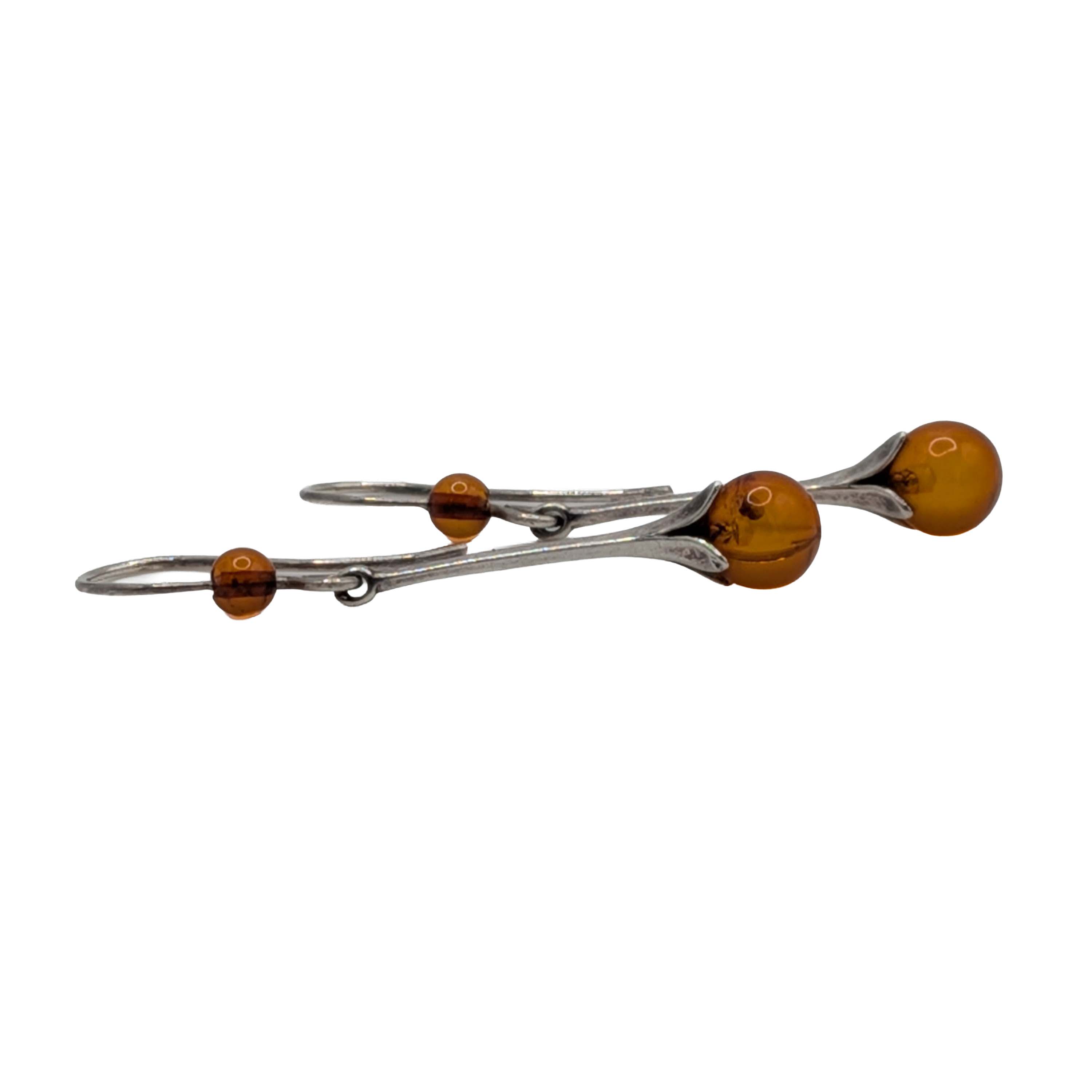 Handmade Sterling Silver Amber Dangle Earrings