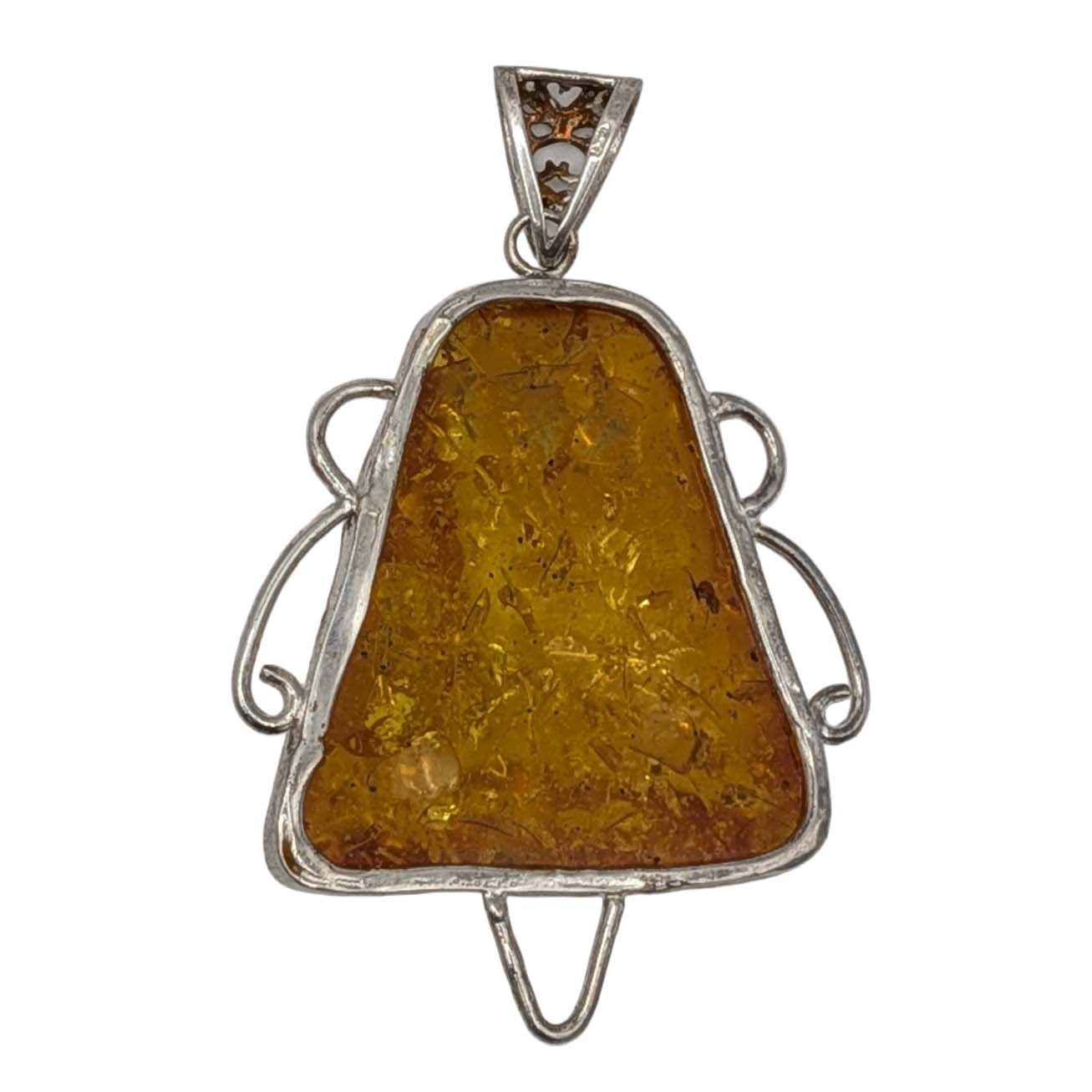 Sterling Silver Amber Large Wire Framed Pendant
