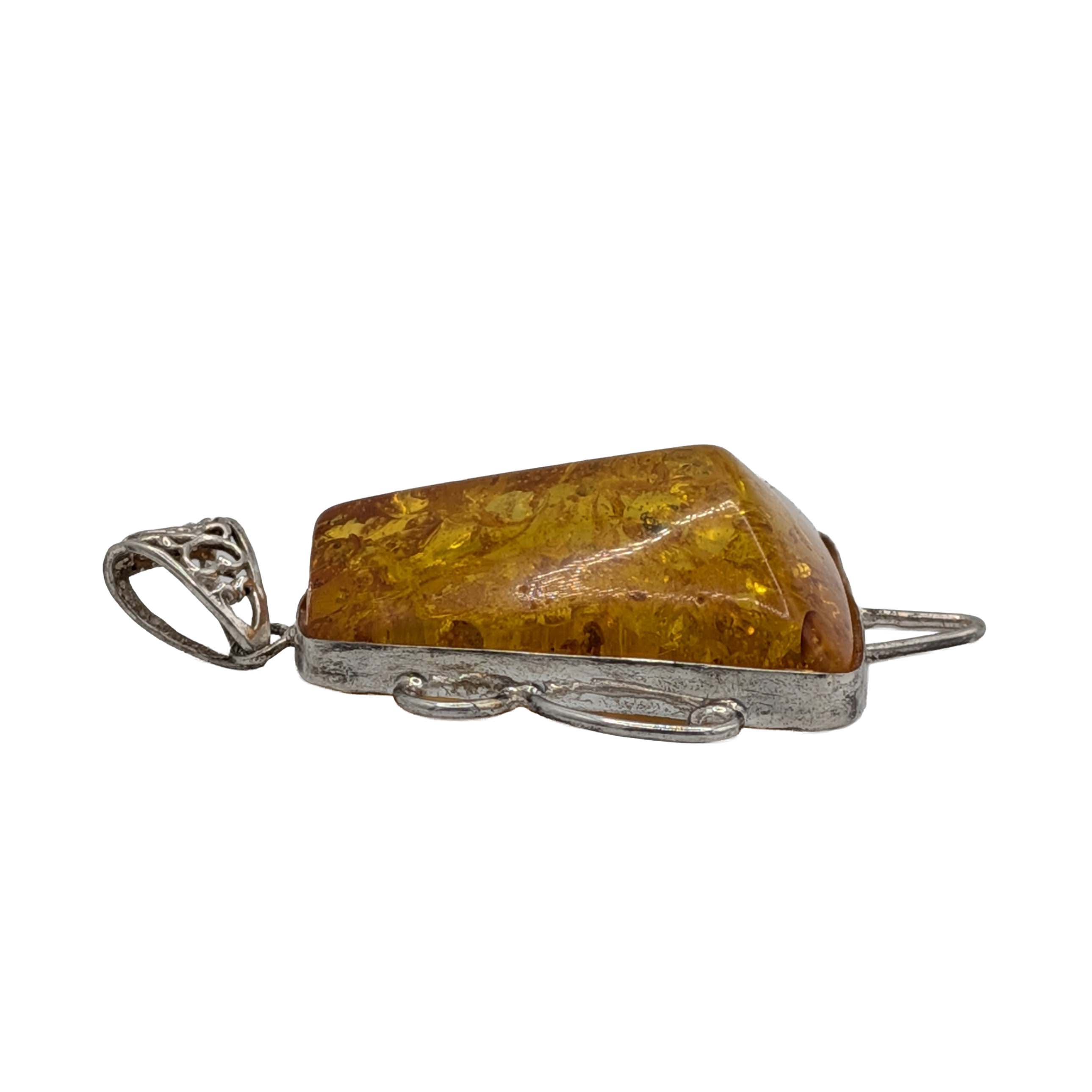 Sterling Silver Amber Large Wire Framed Pendant
