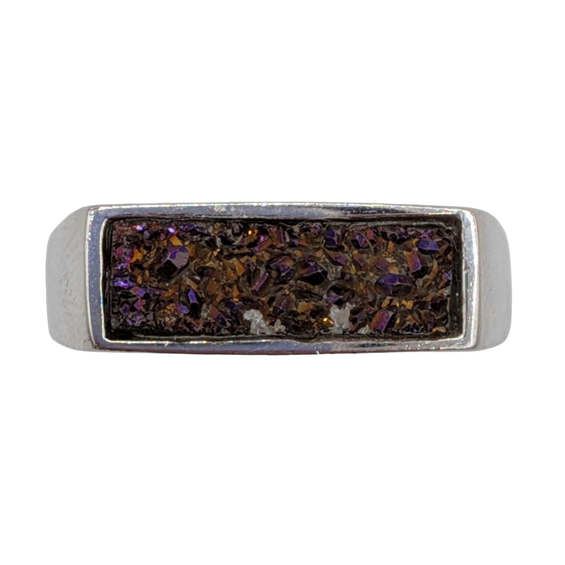 Signed Sterling Silver Purple Druzy Quartz Inlay Bar Band Ring Size 9