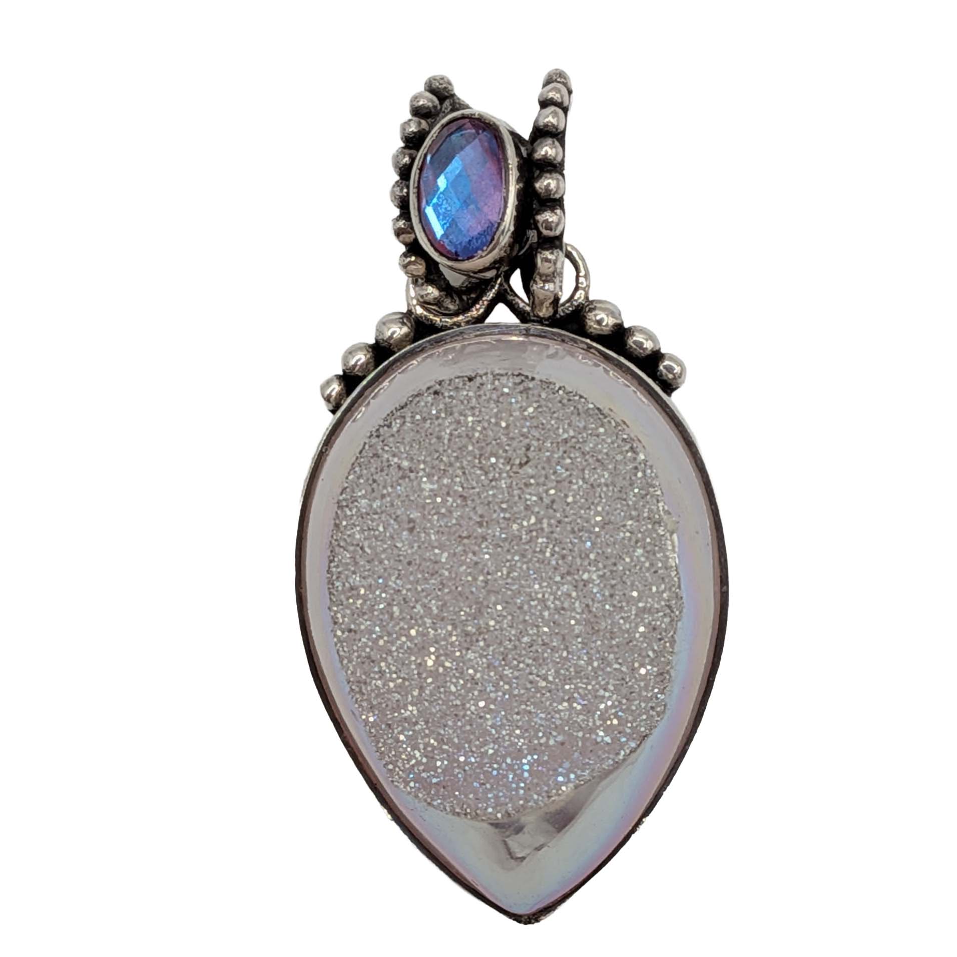 Sajen Sterling Silver Pink Druzy Quartz Iridescent Crystal Slide Pendant