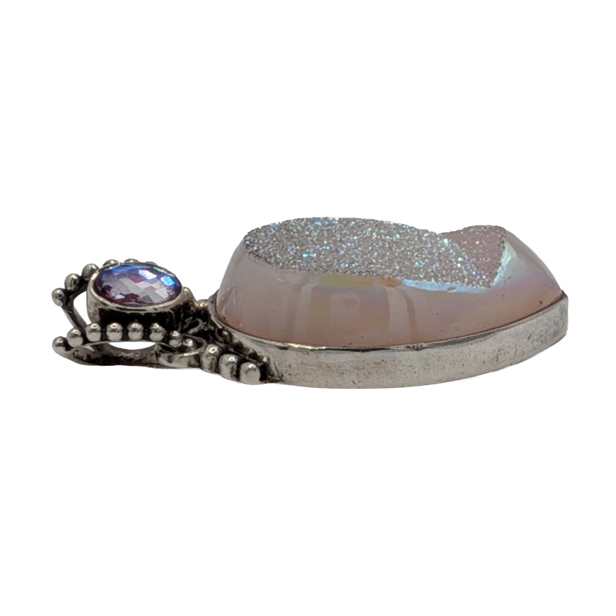 Sajen Sterling Silver Pink Druzy Quartz Iridescent Crystal Slide Pendant