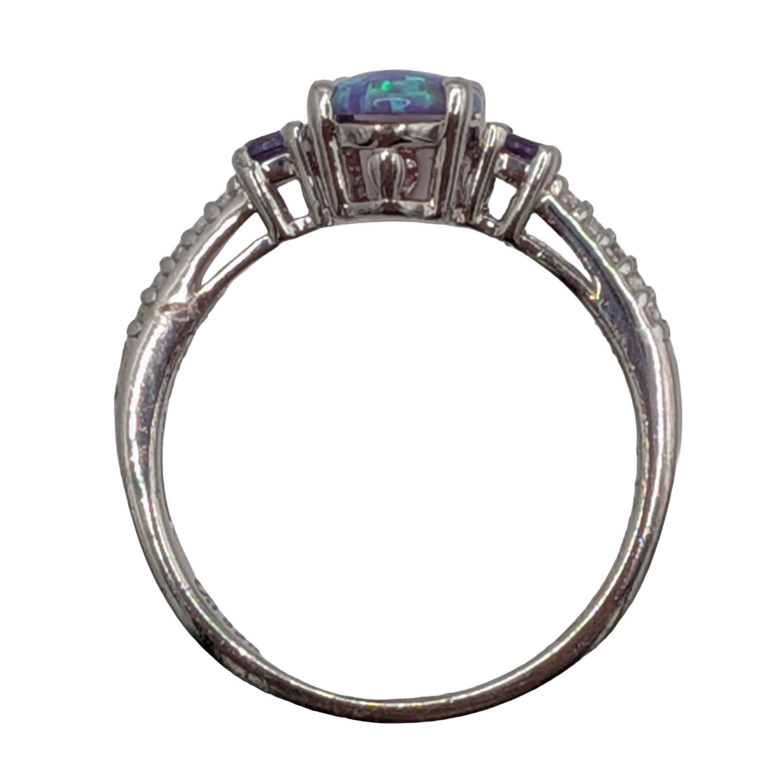 Signed Sterling Silver Multi-Stone Oval Ring Size 7