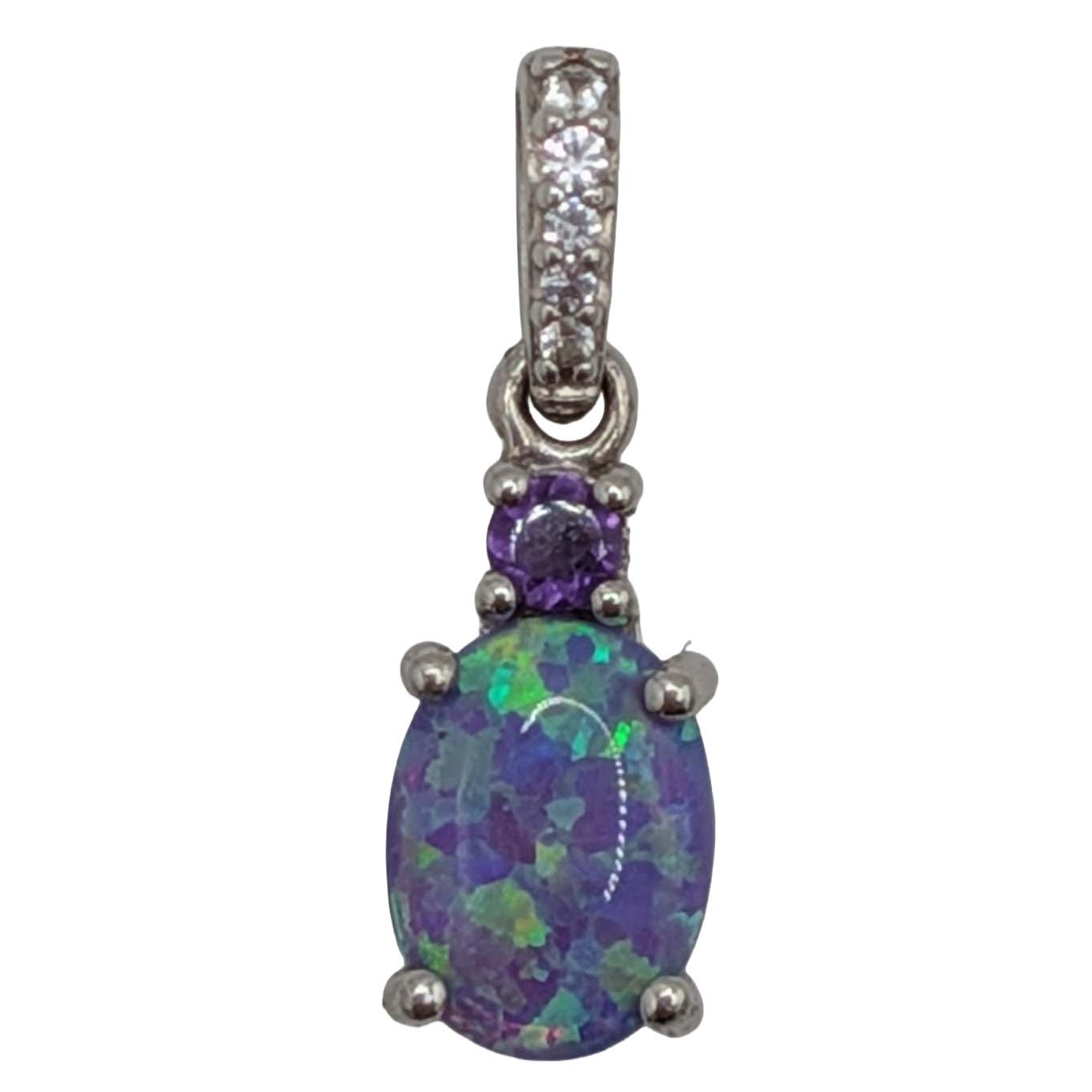 Signed Sterling Silver Multi-Stone Oval Pendant