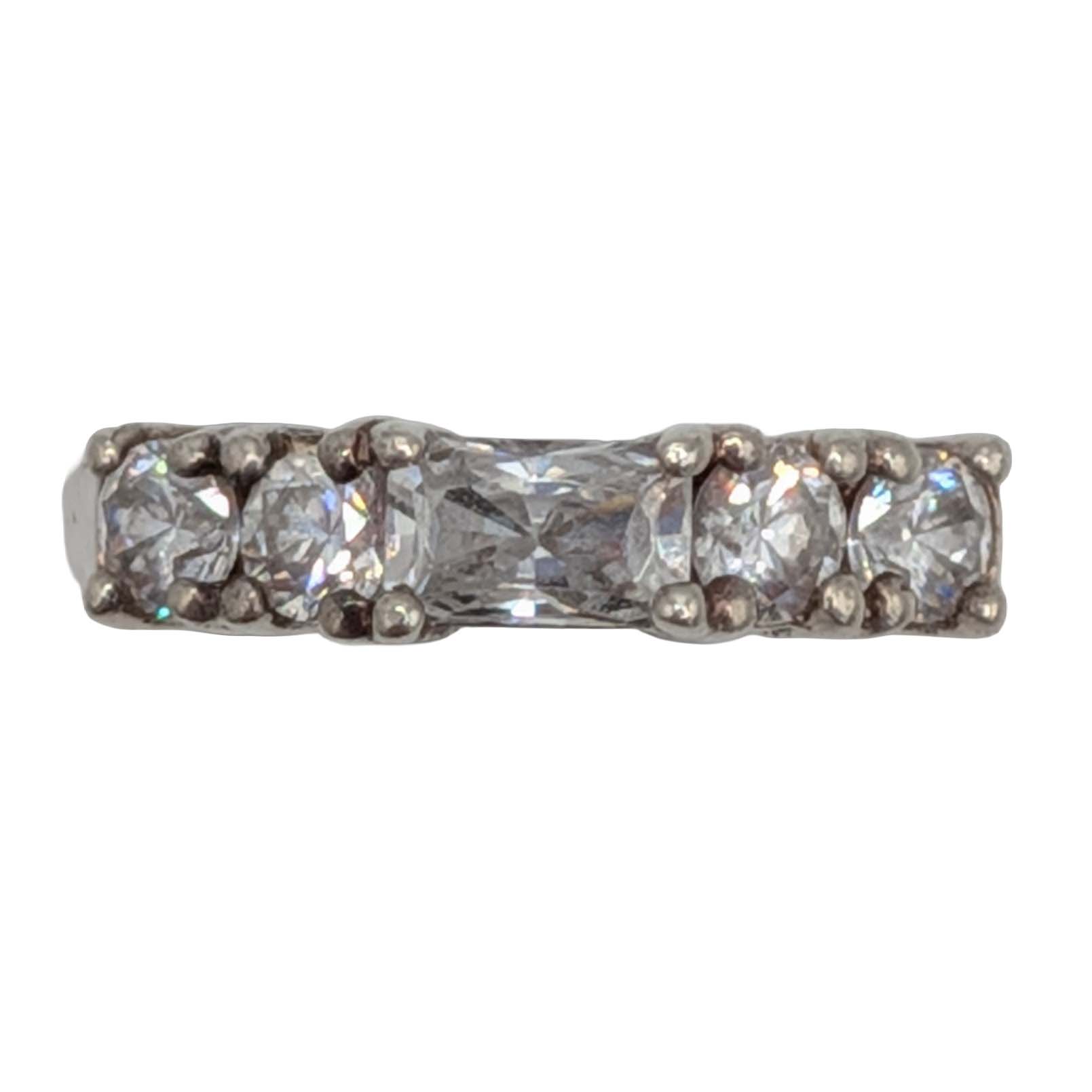 Signed Sterling Silver CZ 5 Stone Band Ring Size 4