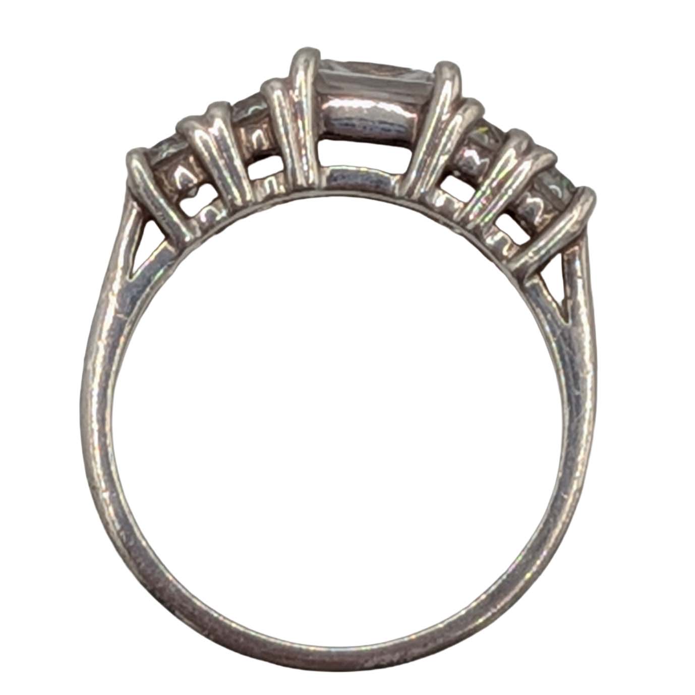 Signed Sterling Silver CZ 5 Stone Band Ring Size 4