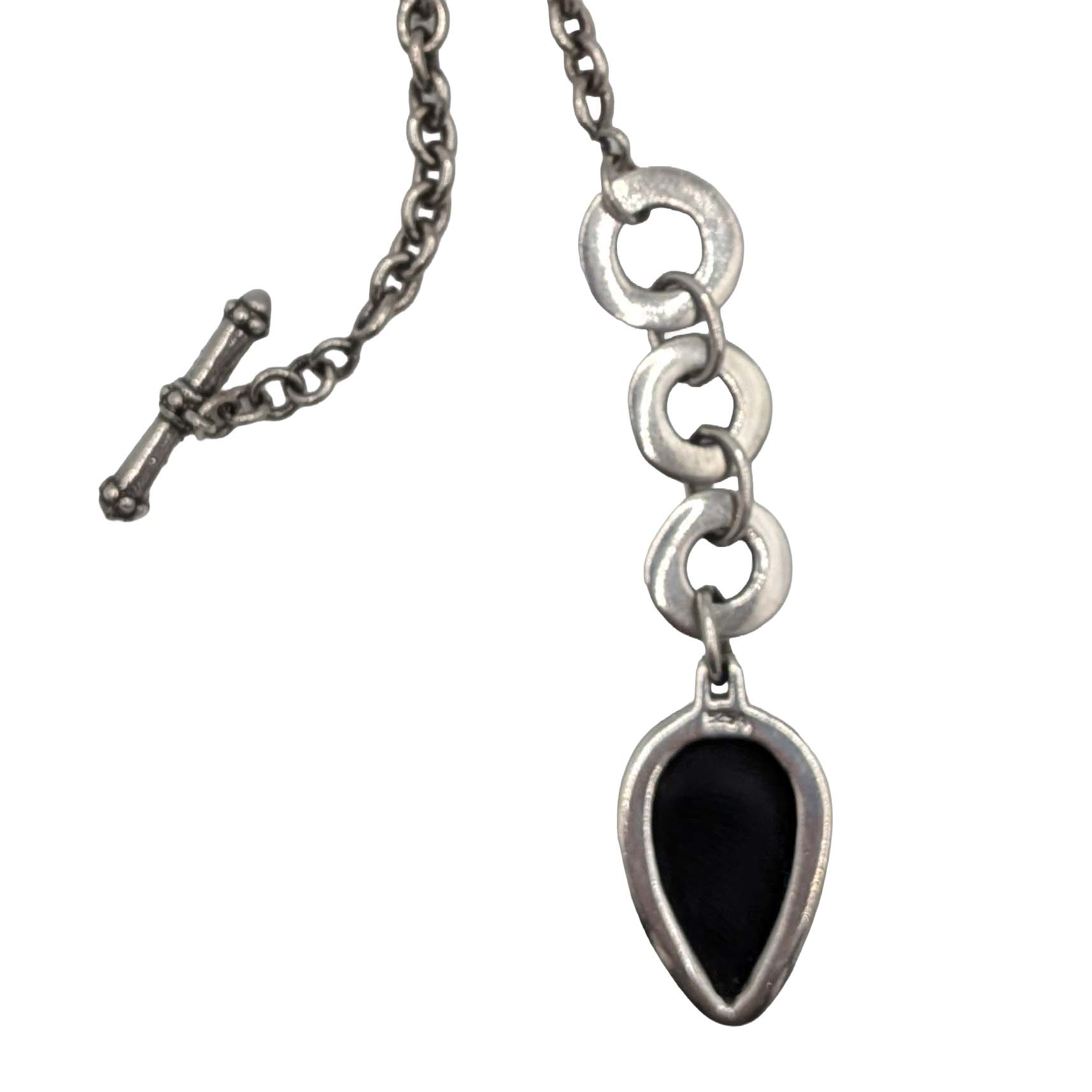 Signed Sterling Silver Black Resin Marcasite Necklace