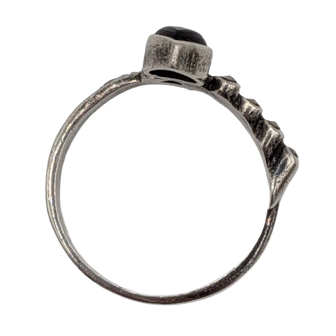 Signed Sterling Silver Onyx Marcasite Snake Ring Size 6.75