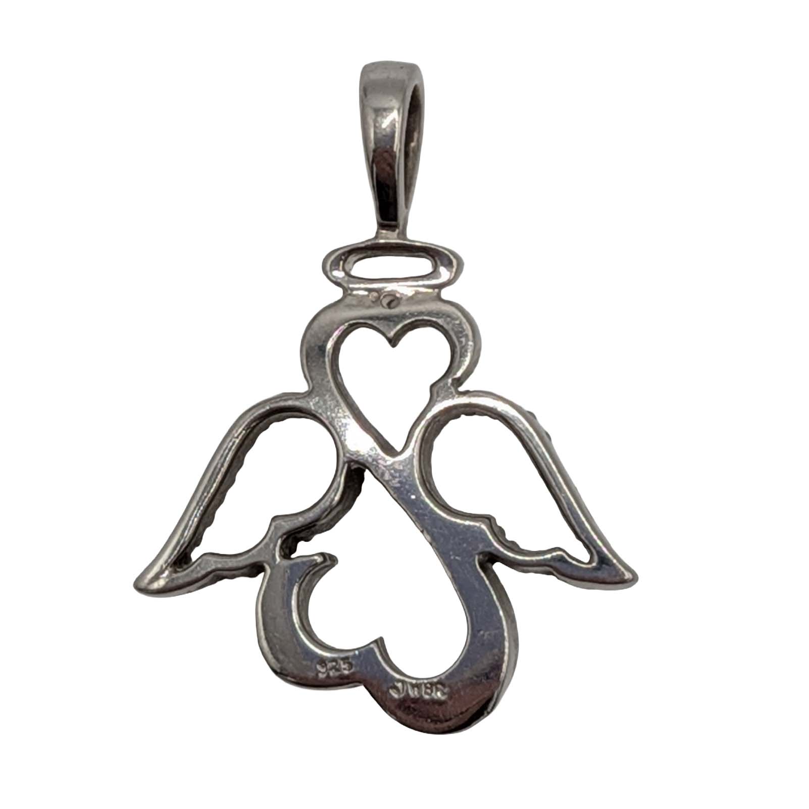 Jane Seymour Sterling Silver Diamond Open Hearts Angel Pendant