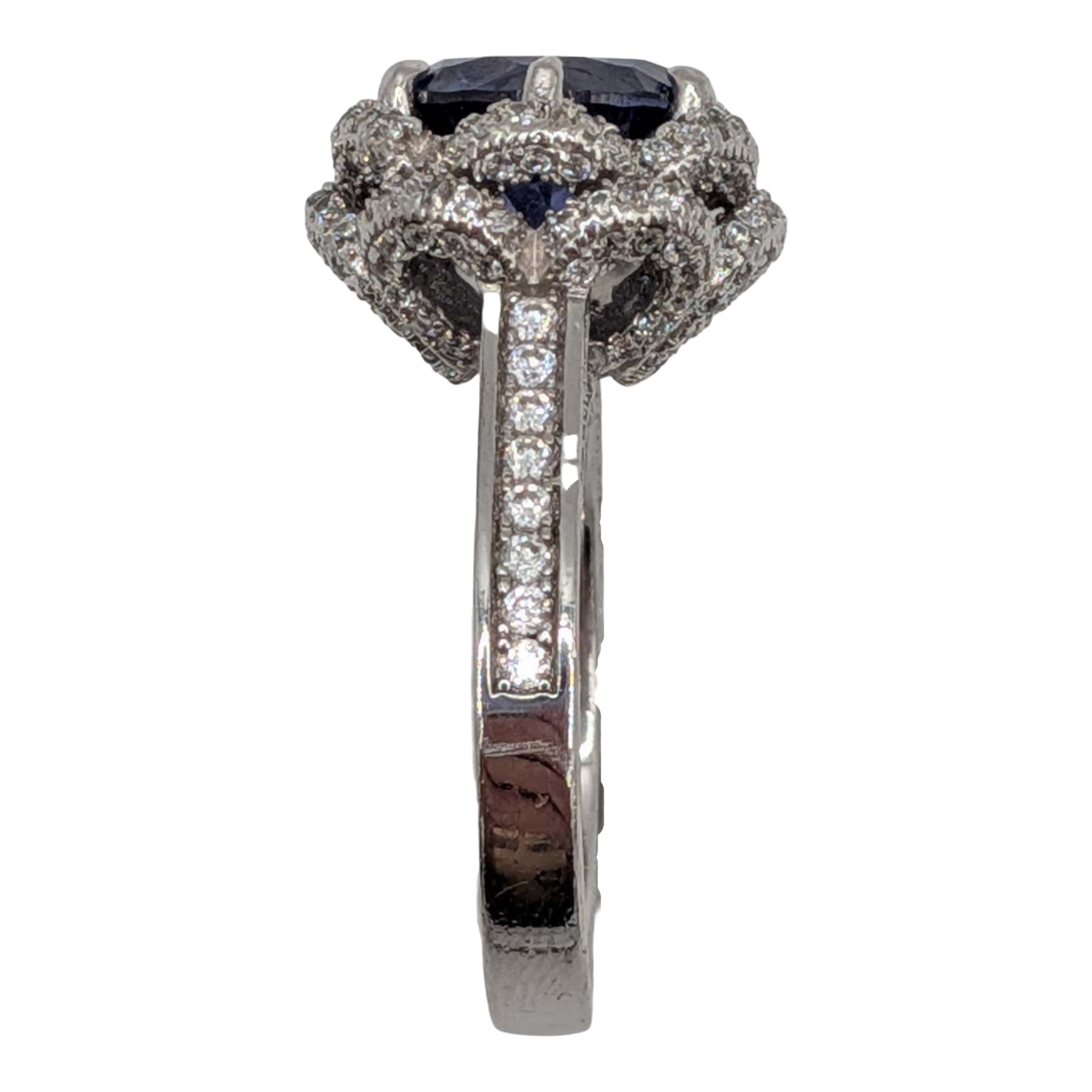 Signed Sterling Silver CZ Floral Setting Ring Size 8.25