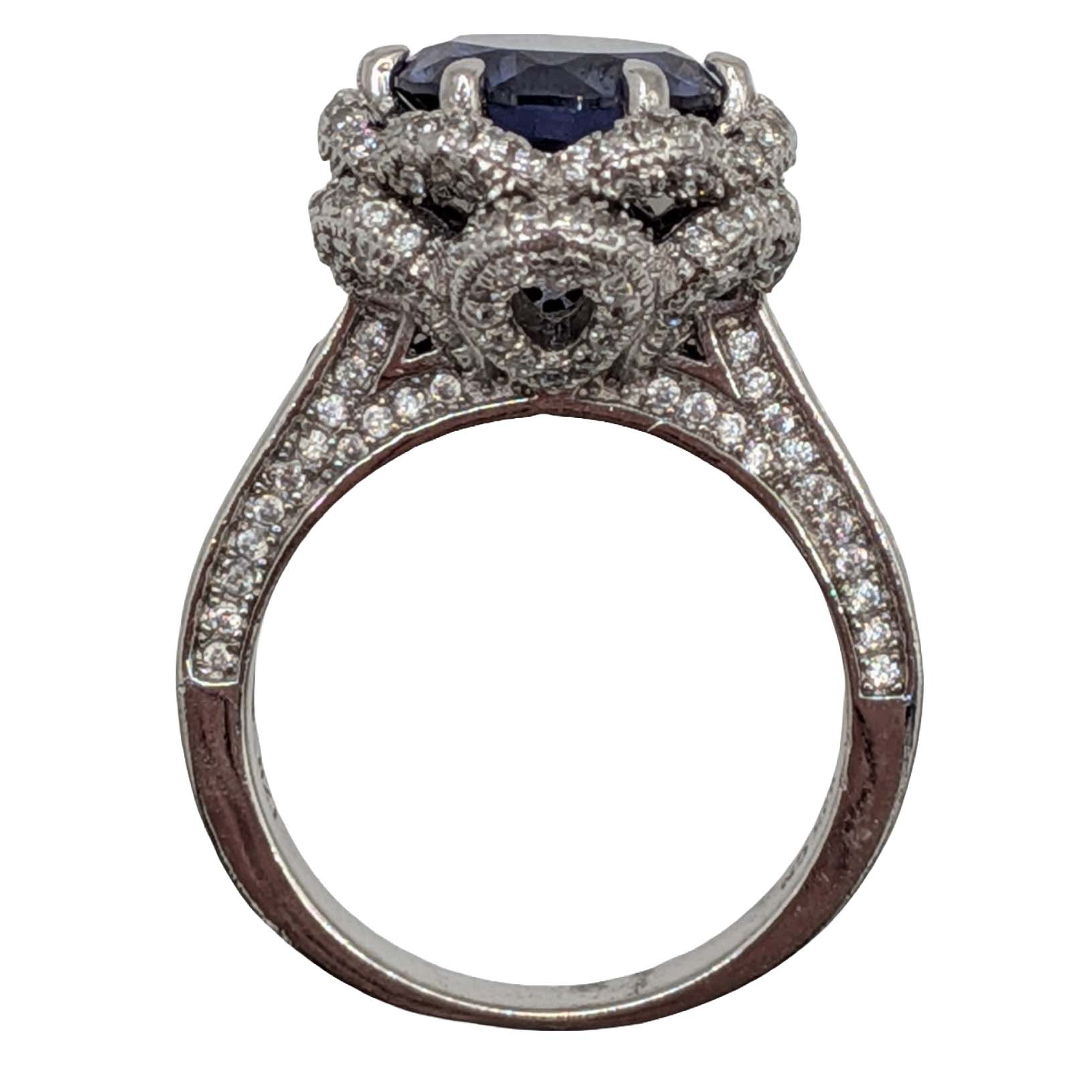 Signed Sterling Silver CZ Floral Setting Ring Size 8.25