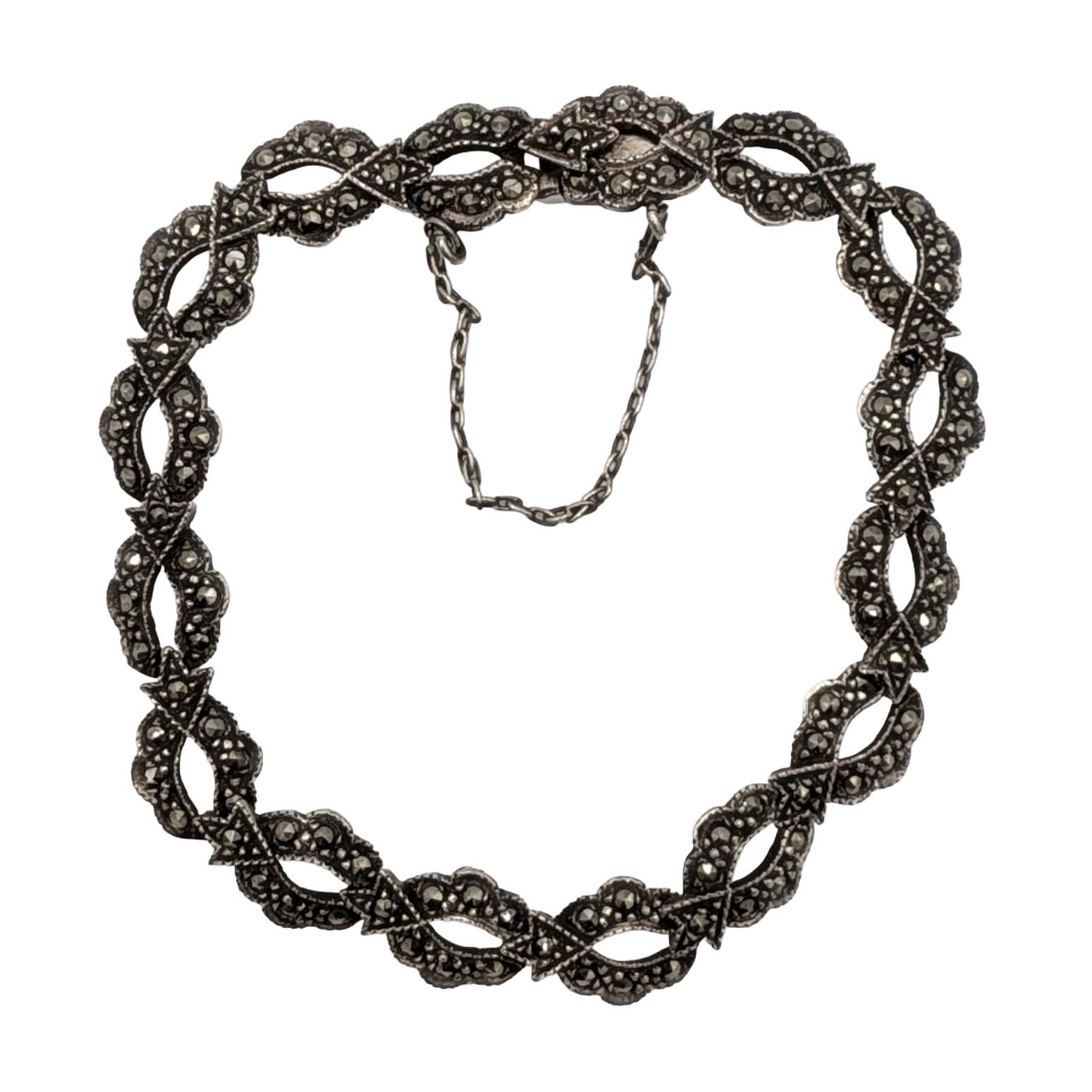 Sterling Silver Marcasite Art Deco Link Bracelet