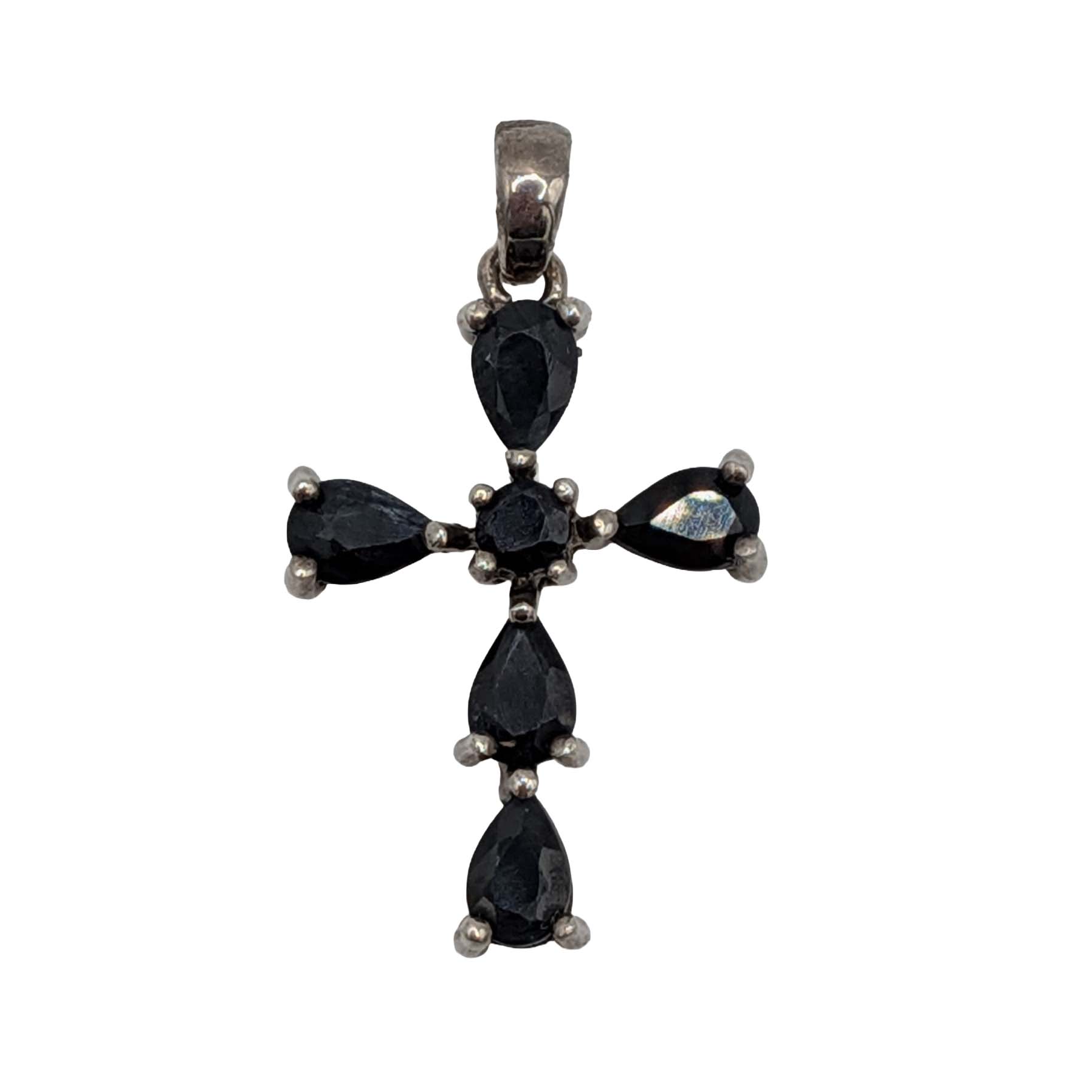Signed Sterling Silver Sapphire Cross Pendant