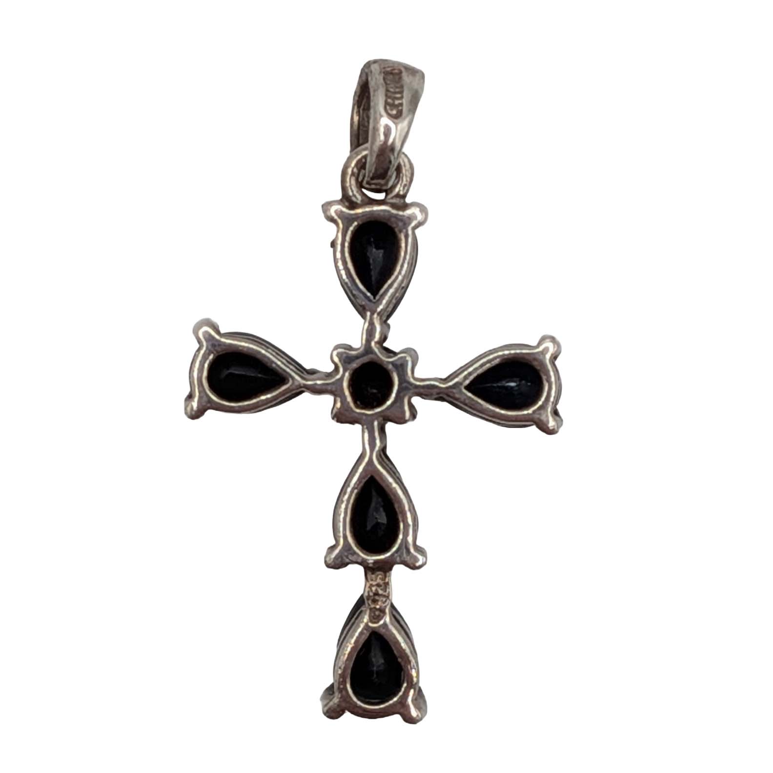 Signed Sterling Silver Sapphire Cross Pendant