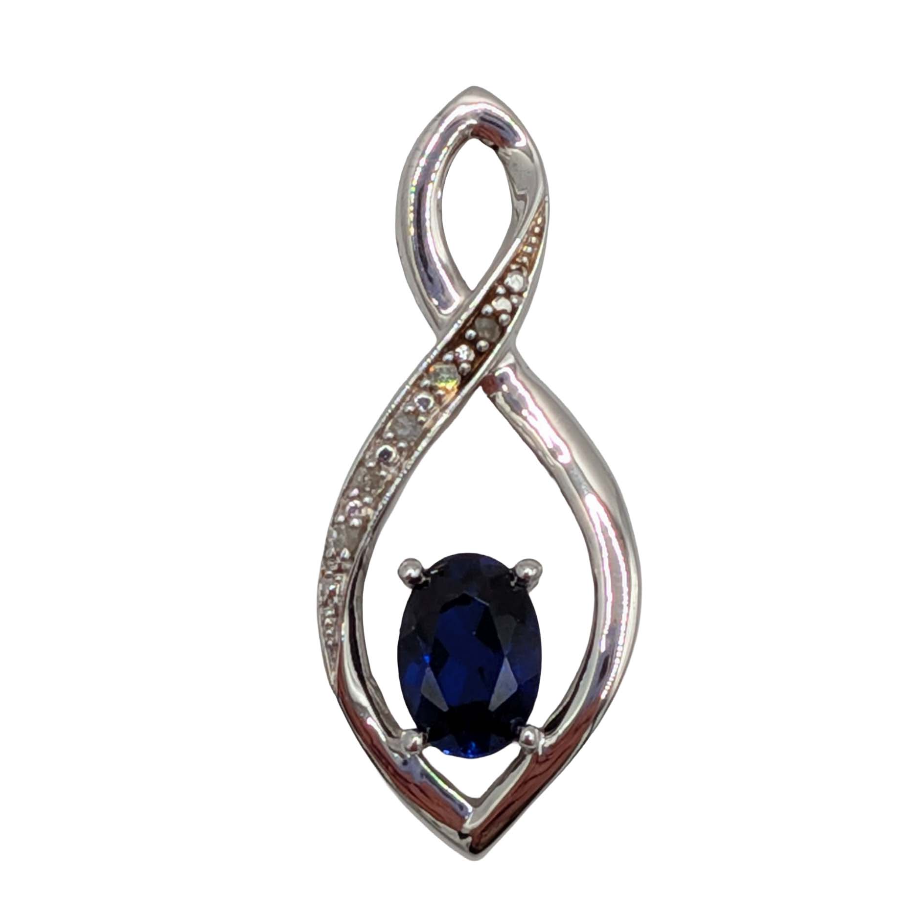 Signed Sterling Silver Sapphire Diamond Infinity Slide Pendant