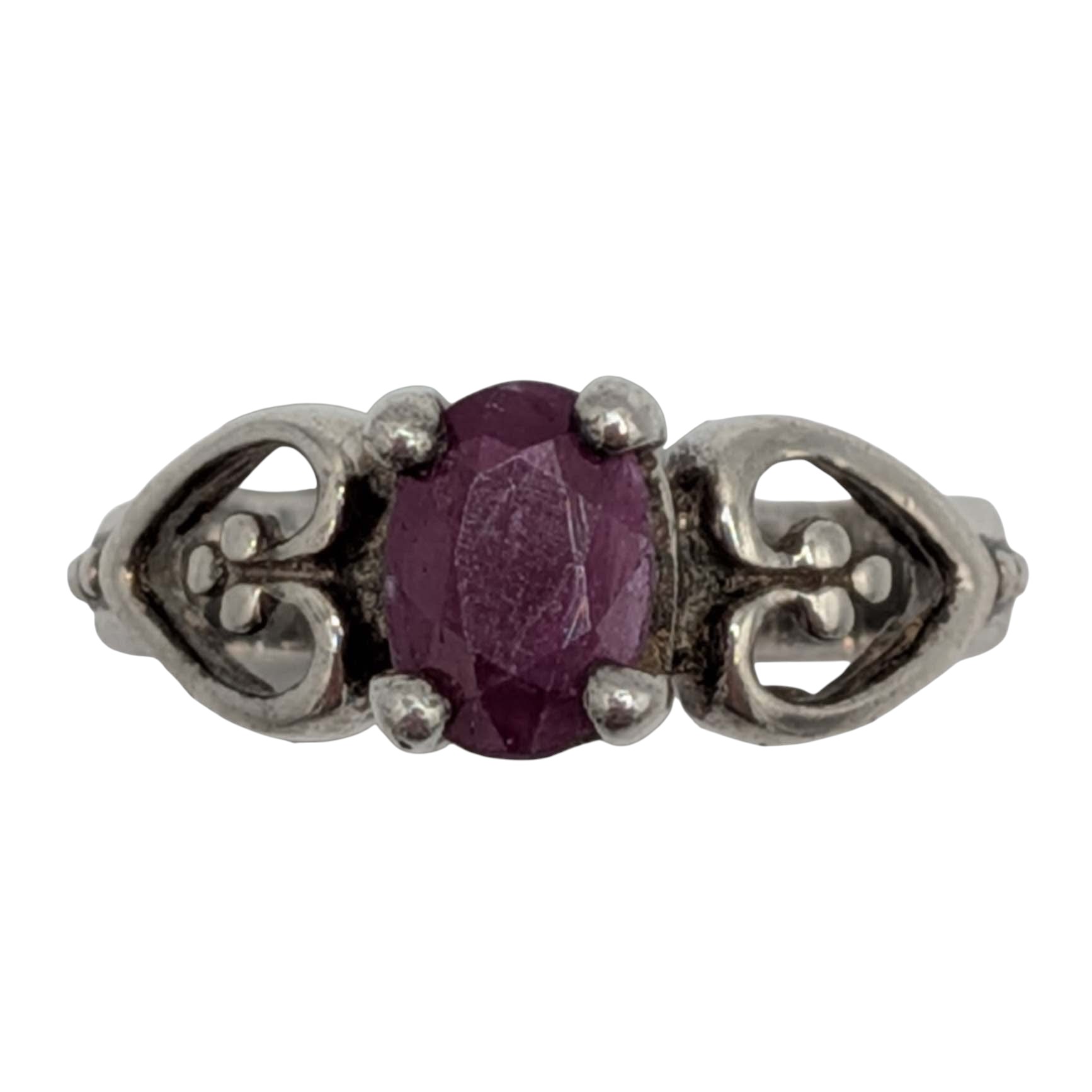 Signed Sterling Silver Ruby Heart Accent Ring Size 4.75