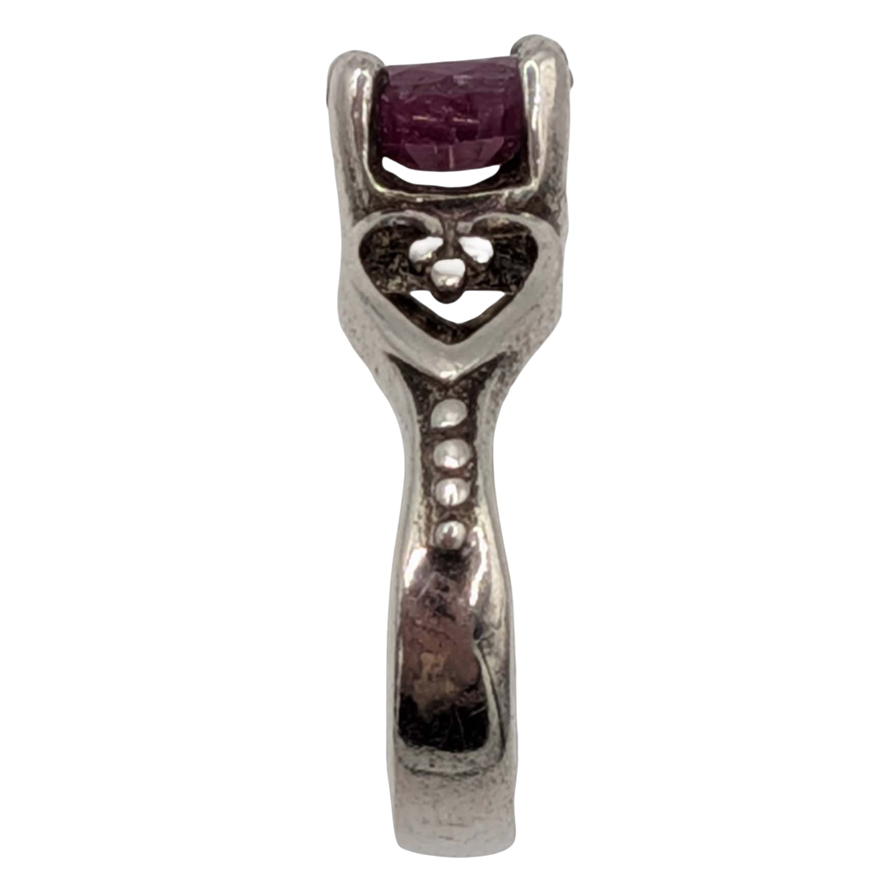 Signed Sterling Silver Ruby Heart Accent Ring Size 4.75