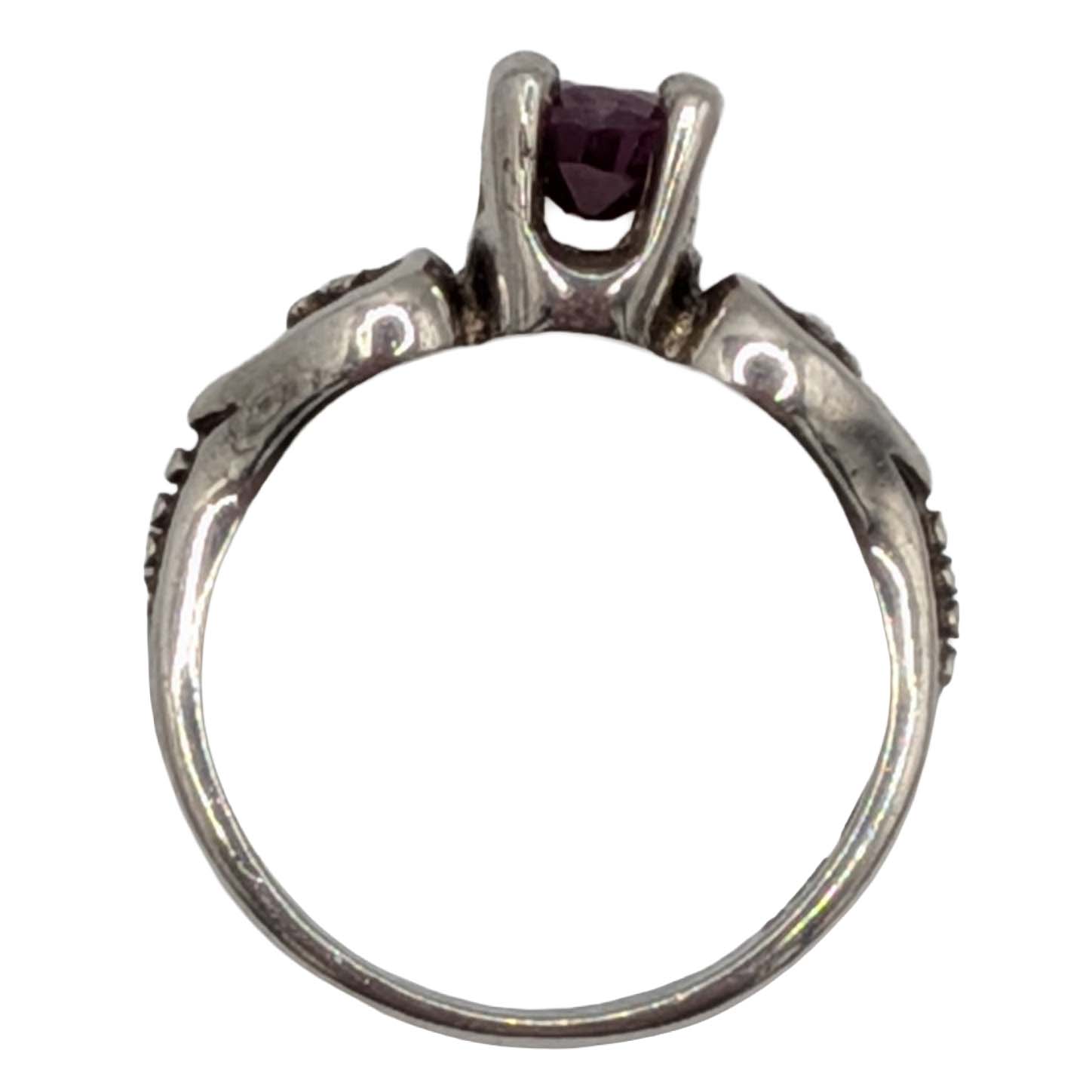 Signed Sterling Silver Ruby Heart Accent Ring Size 4.75