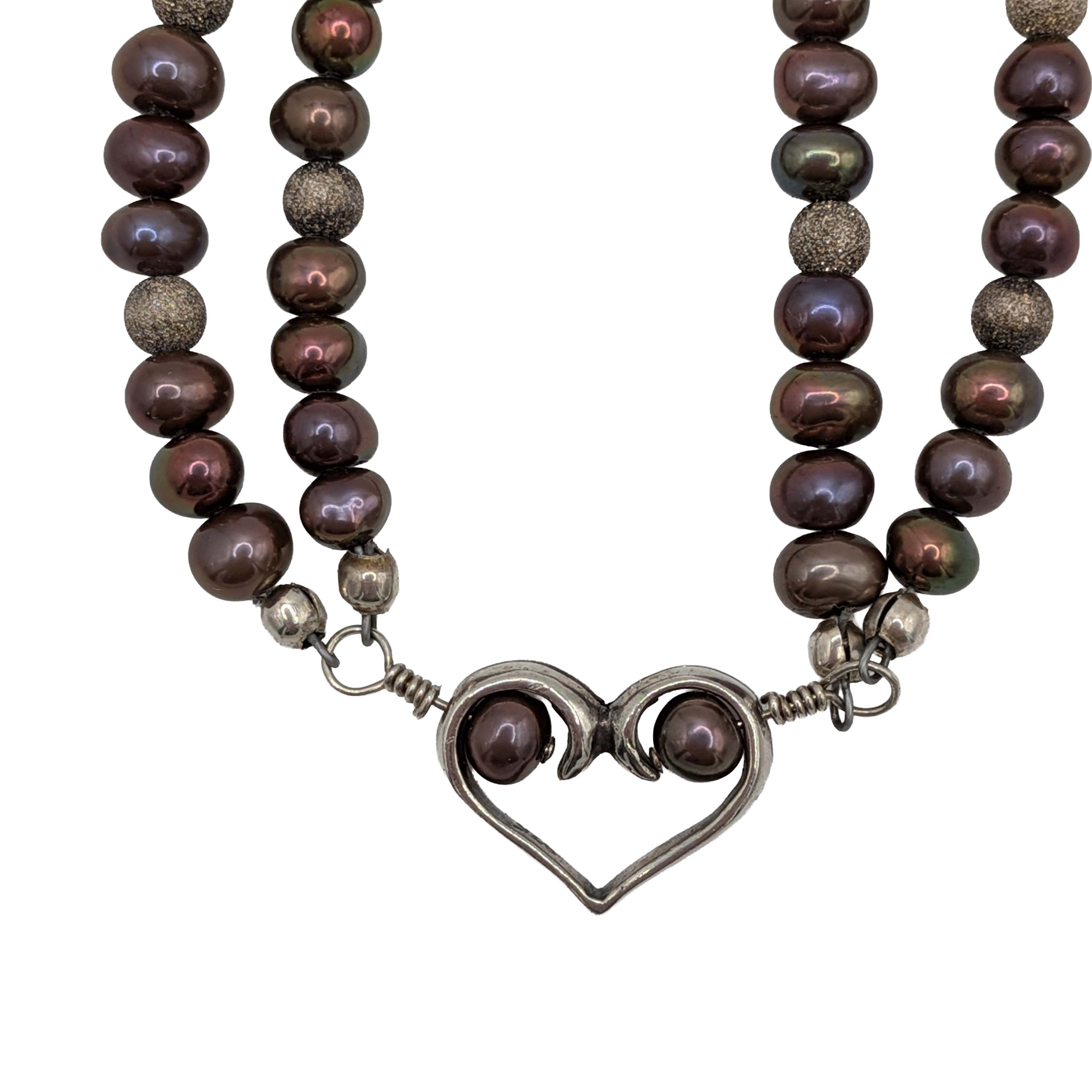 Sterling Silver Copper Pearl Double Strand Heart Bracelet