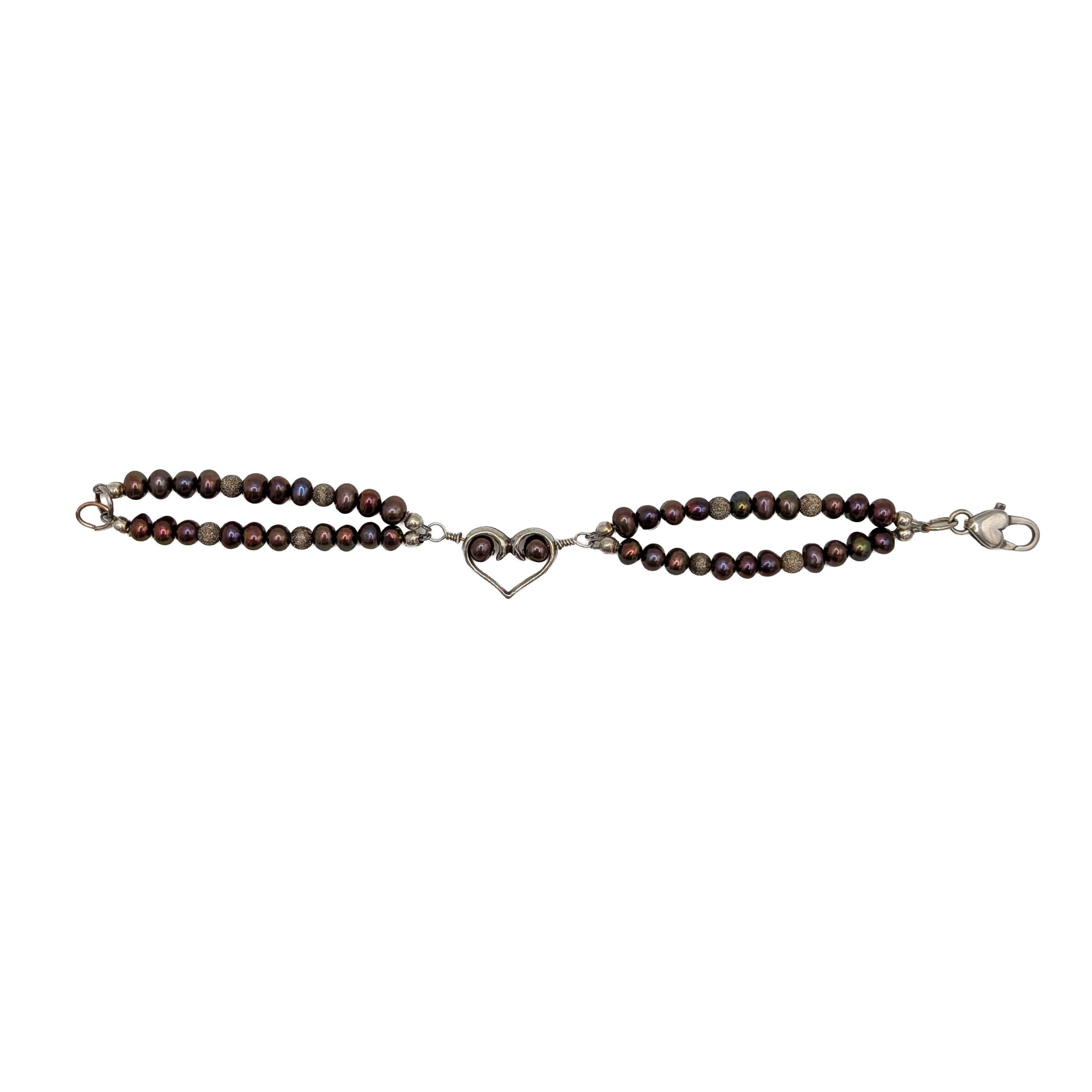 Sterling Silver Copper Pearl Double Strand Heart Bracelet