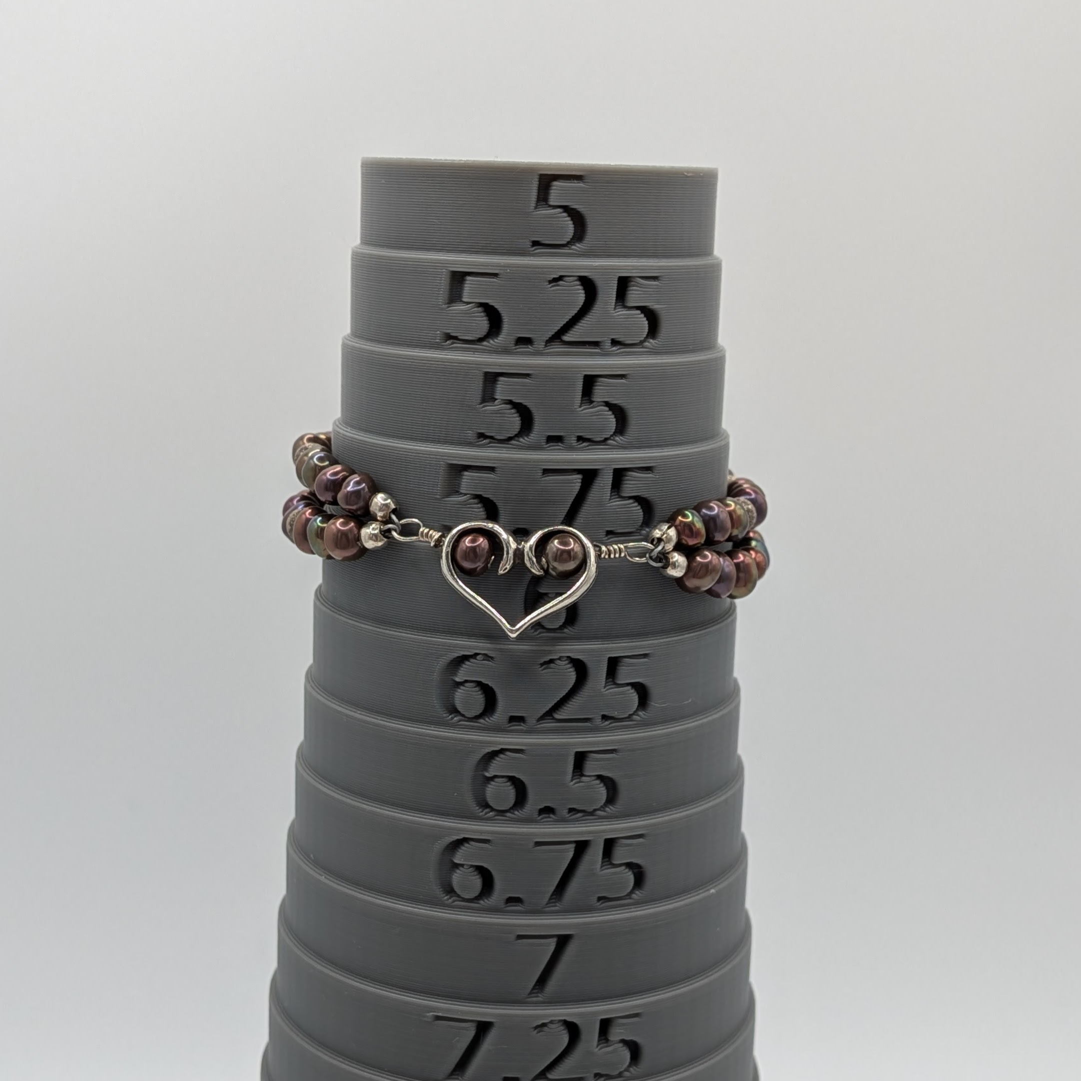 Sterling Silver Copper Pearl Double Strand Heart Bracelet