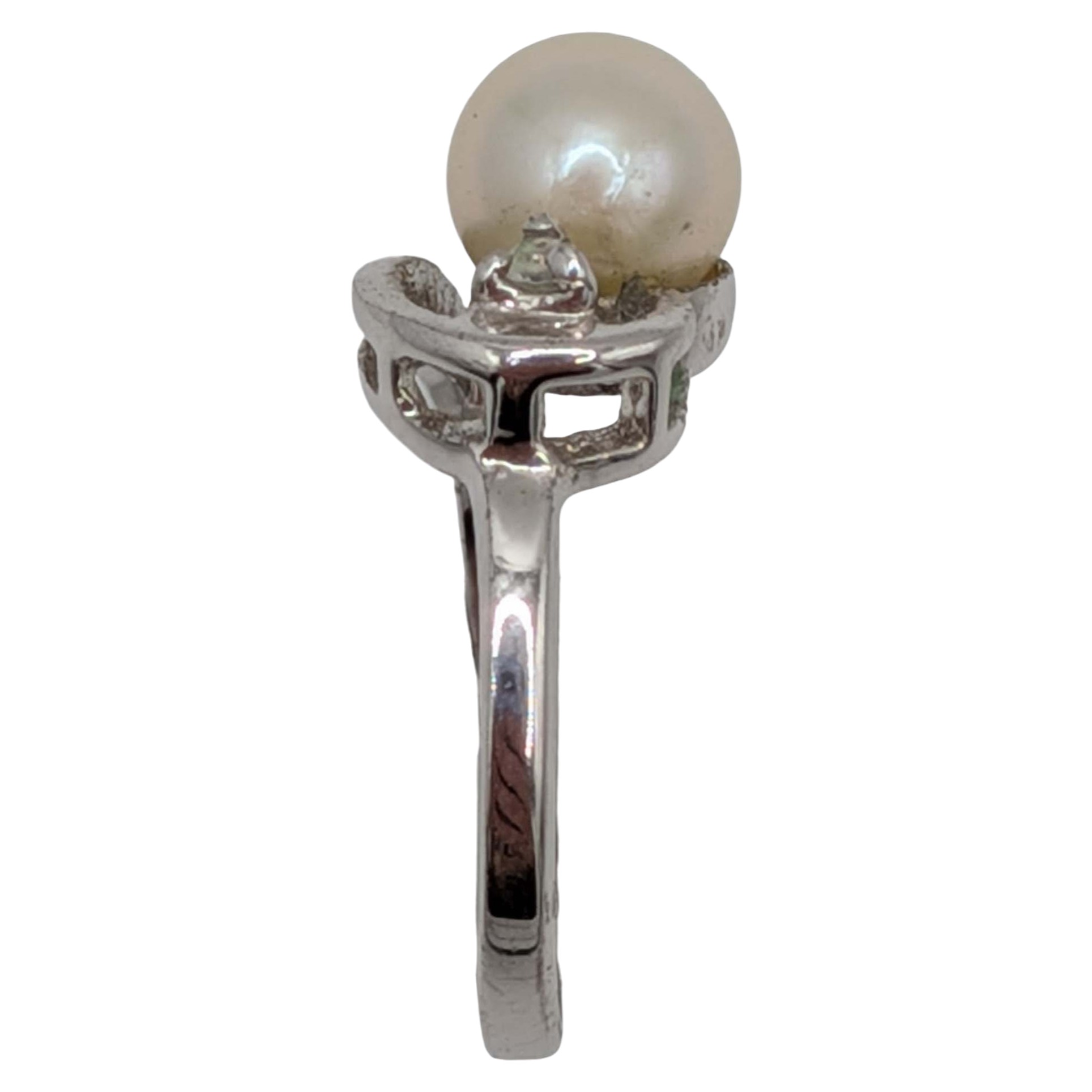 Sterling Silver Pearl CZ Swirl Accent Ring Size 4
