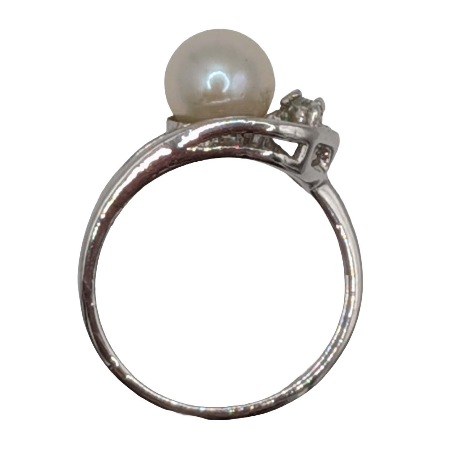 Sterling Silver Pearl CZ Swirl Accent Ring Size 4