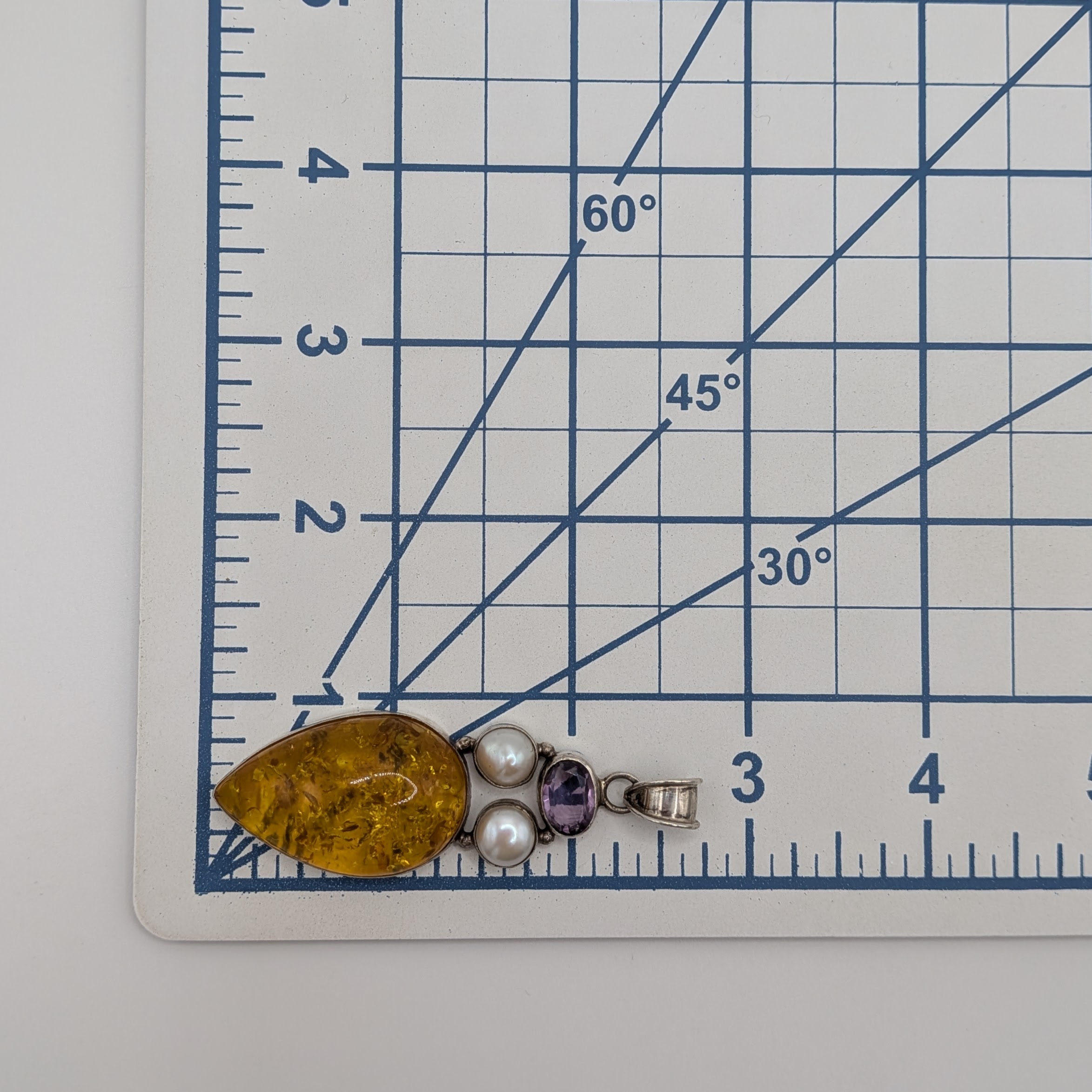 Sterling Silver Amber Amethyst Pearl Drop Pendant