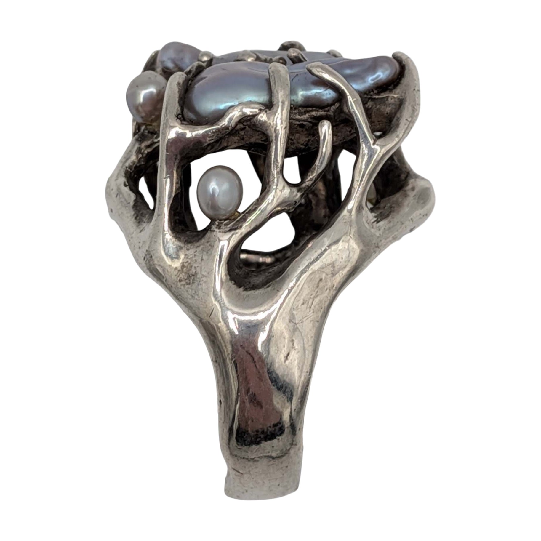 Sterling Silver Baroque Pearl Brutalist Ring Size 7
