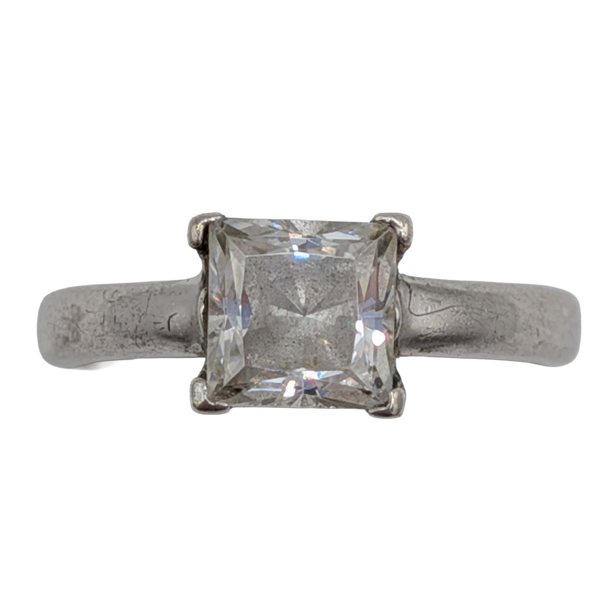 Signed Sterling Silver CZ Princess Cut Solitaire Ring Size 8