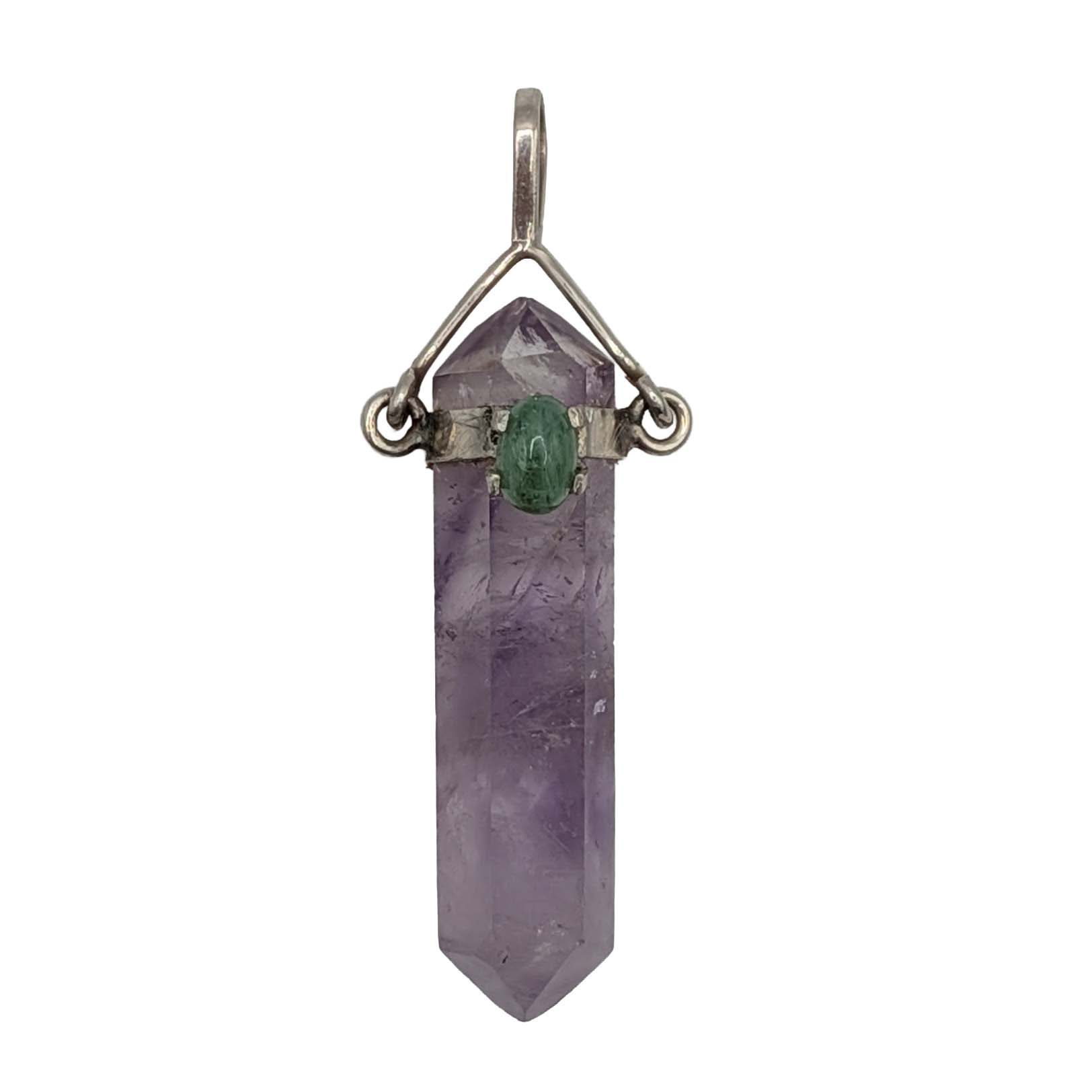 Sterling Silver Amethyst Crystal Emerald Pendant