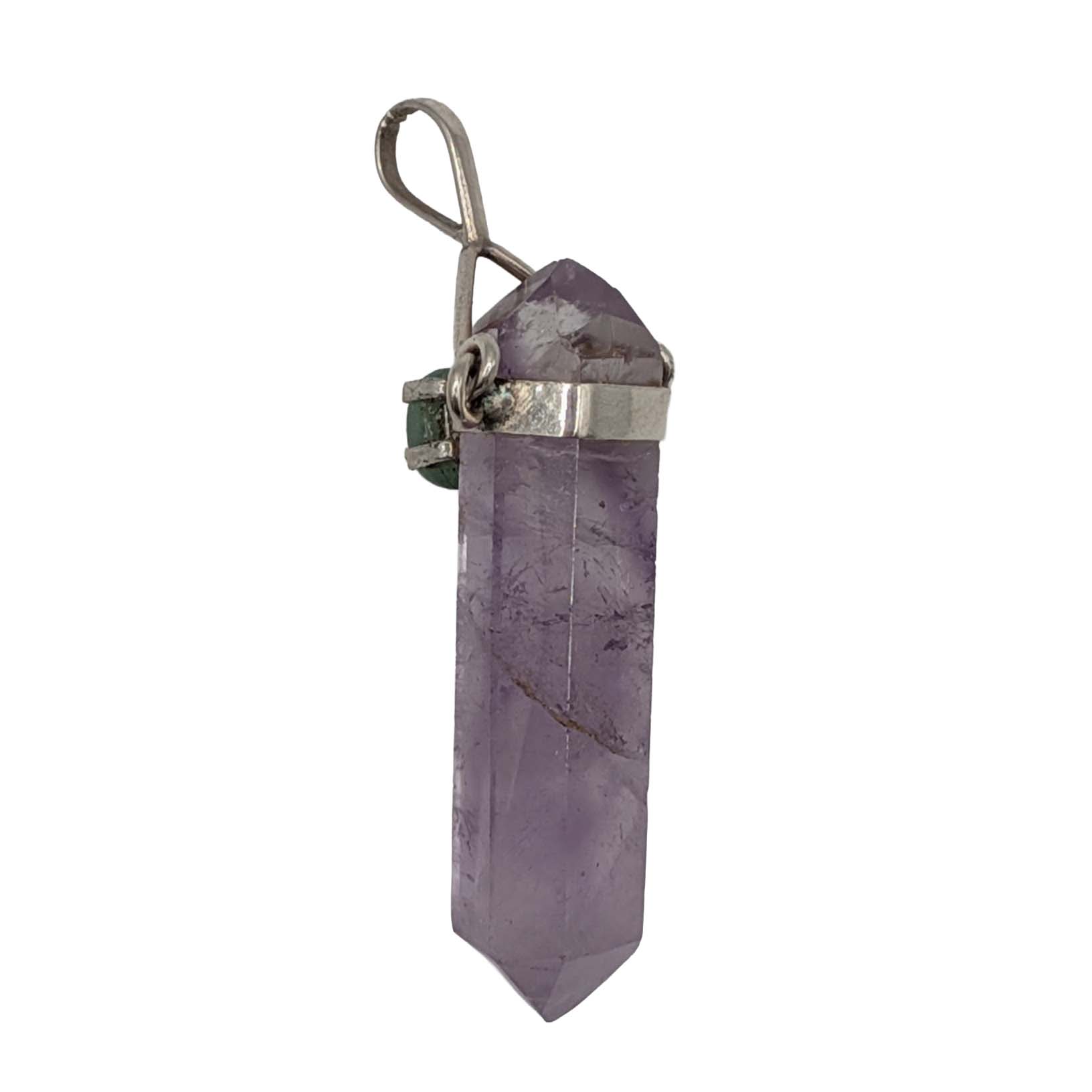 Sterling Silver Amethyst Crystal Emerald Pendant