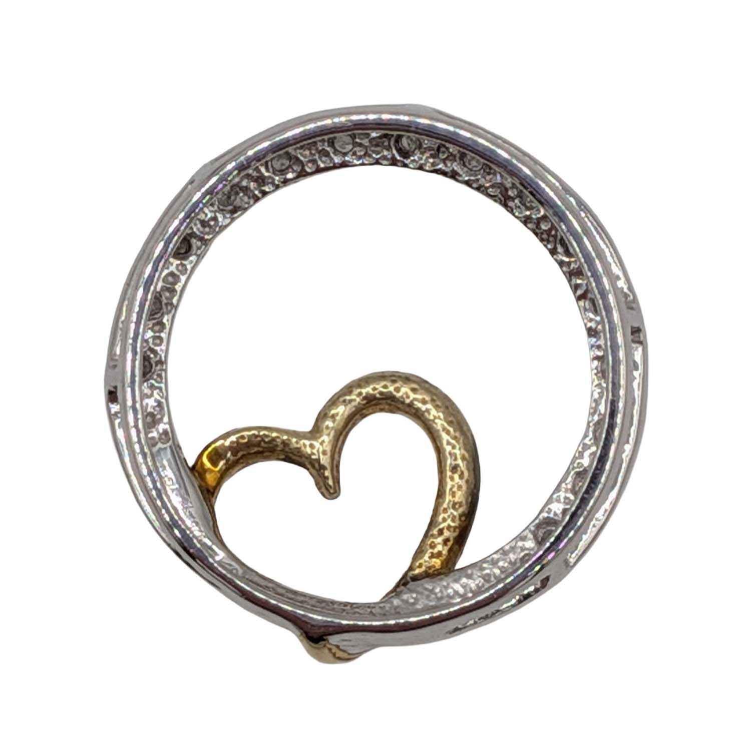 Signed Gold Over Sterling Silver Diamond Eternity Heart Pendant