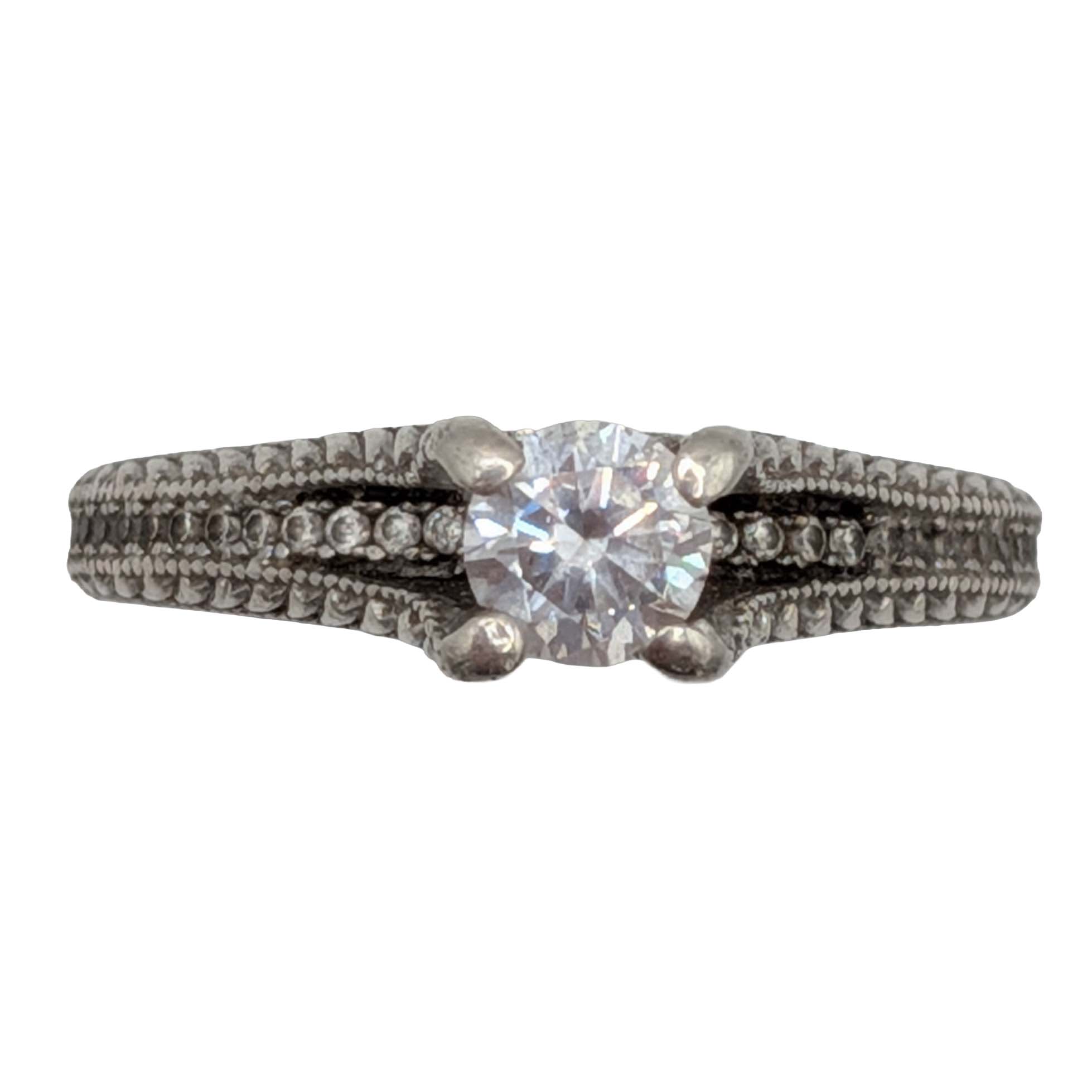Signed Sterling Silver CZ Solitaire Triple Accent Row Ring Size 6.75