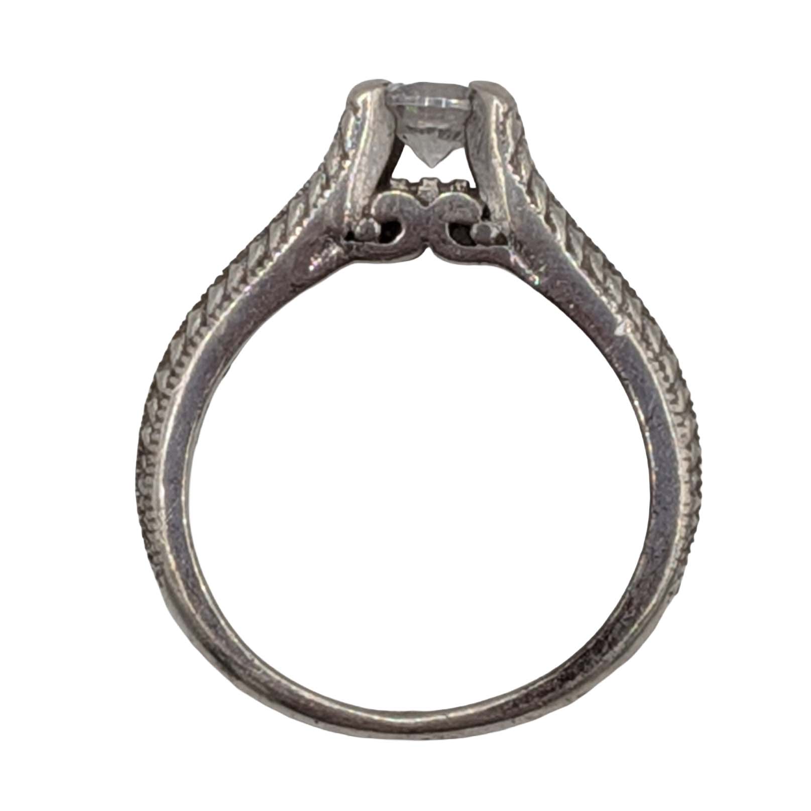 Signed Sterling Silver CZ Solitaire Triple Accent Row Ring Size 6.75