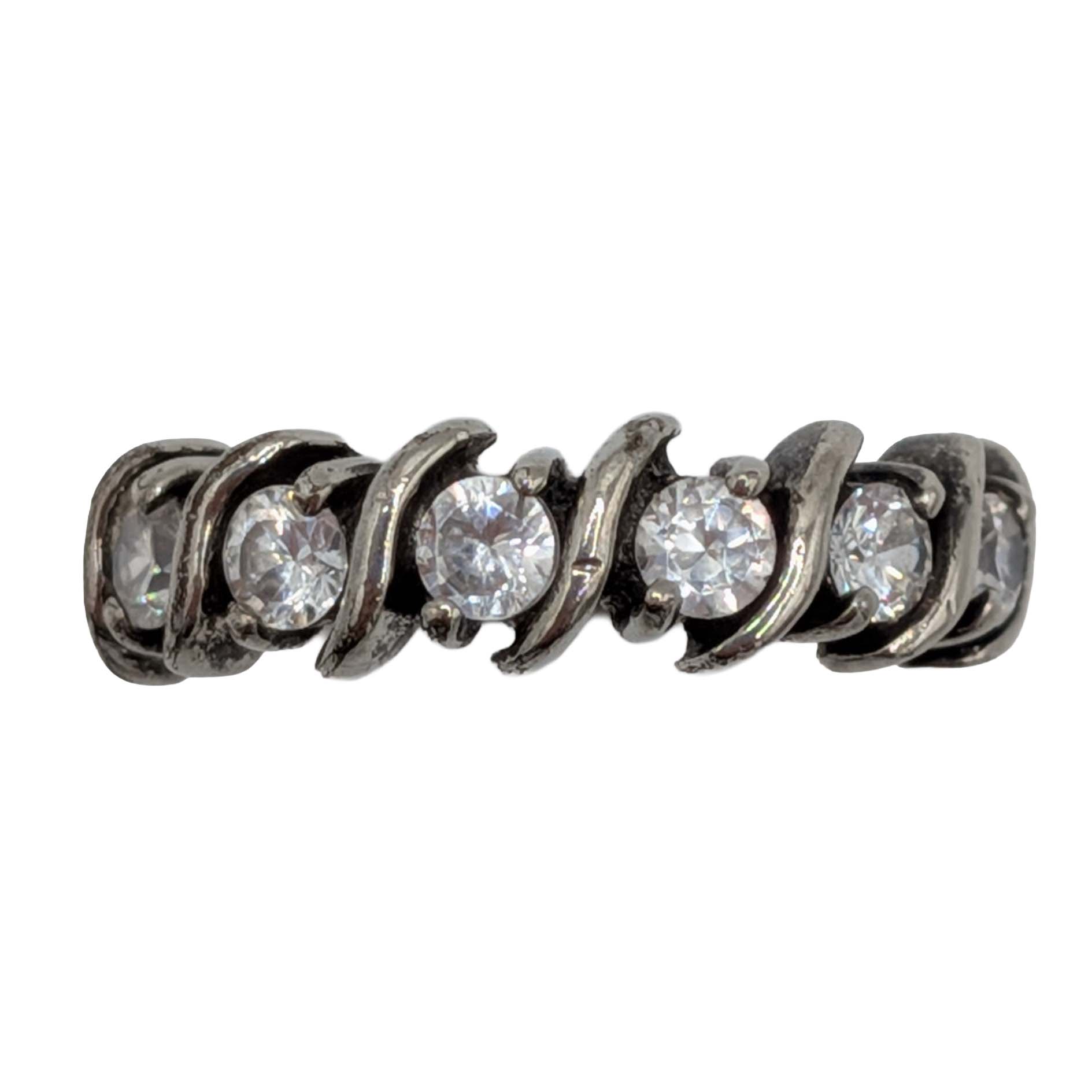 Signed Sterling Silver CZ Ribbon Band Ring Size 5.75