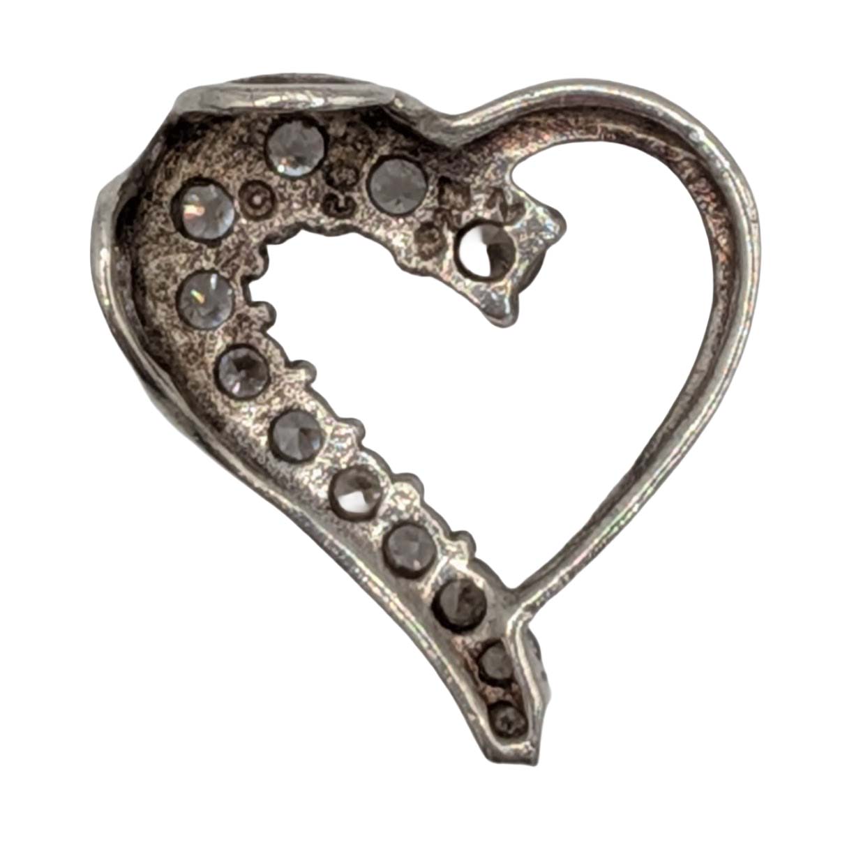 Signed Sterling Silver CZ Open Heart Slide Pendant
