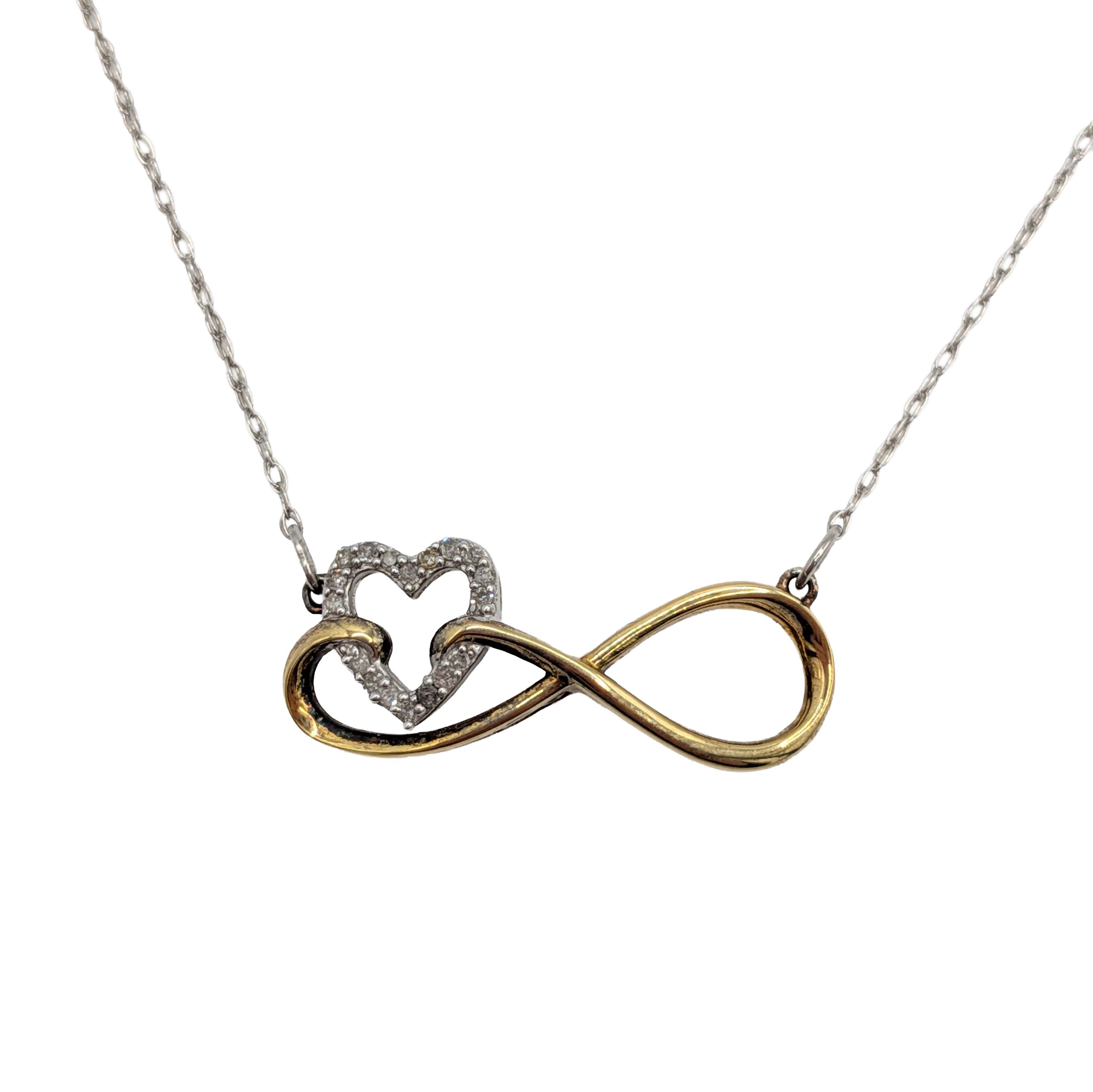 Signed Gold Over Sterling Silver Diamond Infinity Heart Necklace