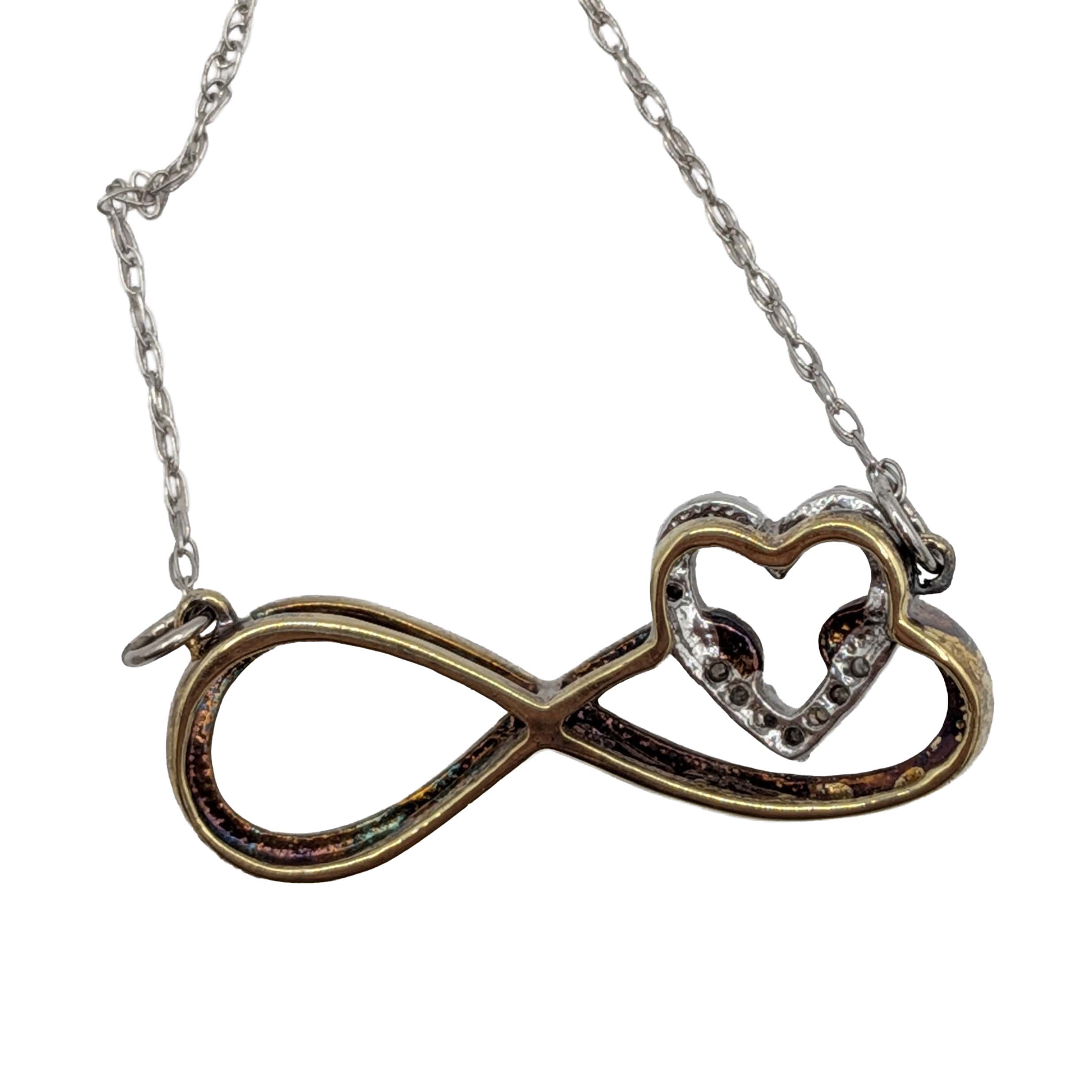 Signed Gold Over Sterling Silver Diamond Infinity Heart Necklace