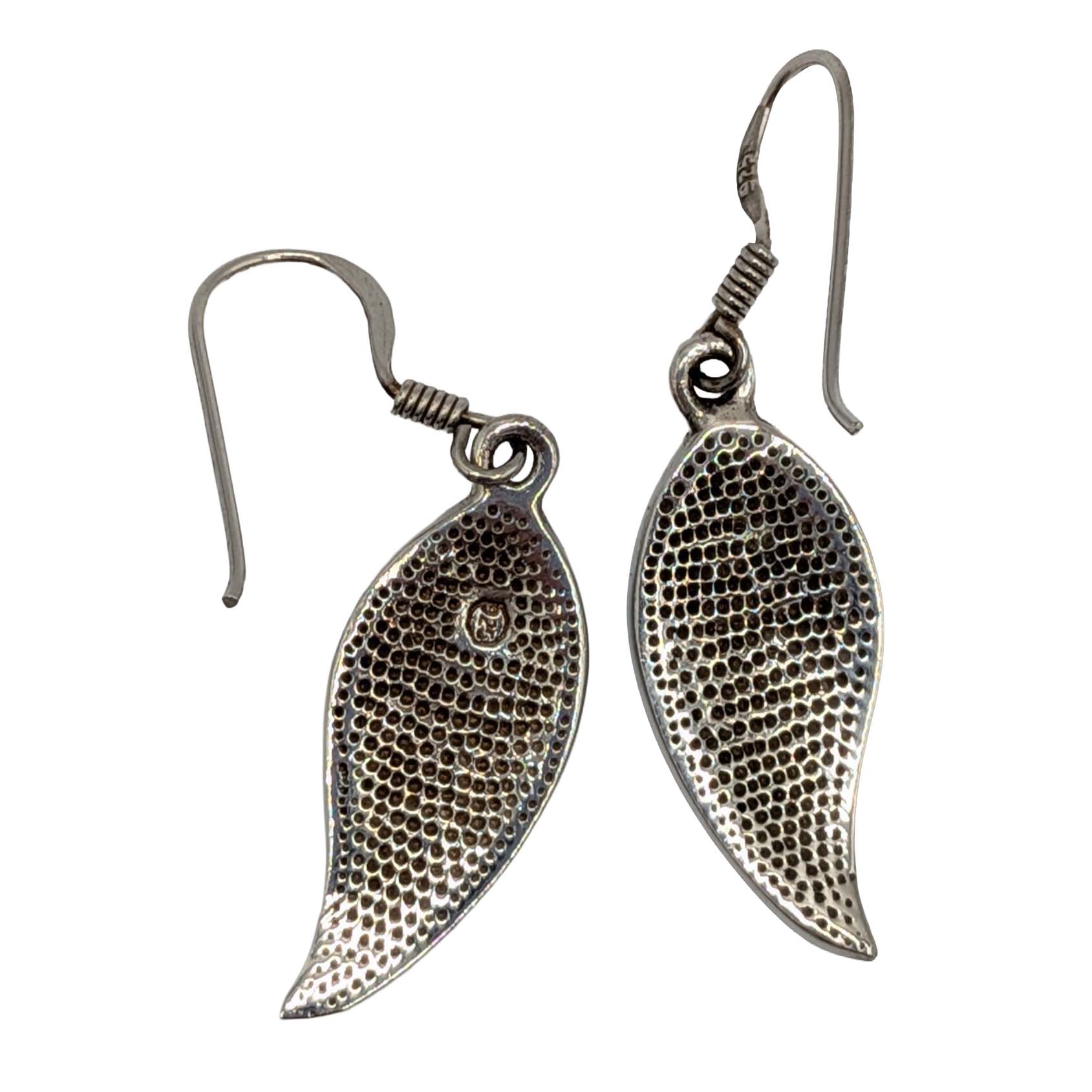 Sterling Silver Opal Inlay Leaf Dangle Earrings