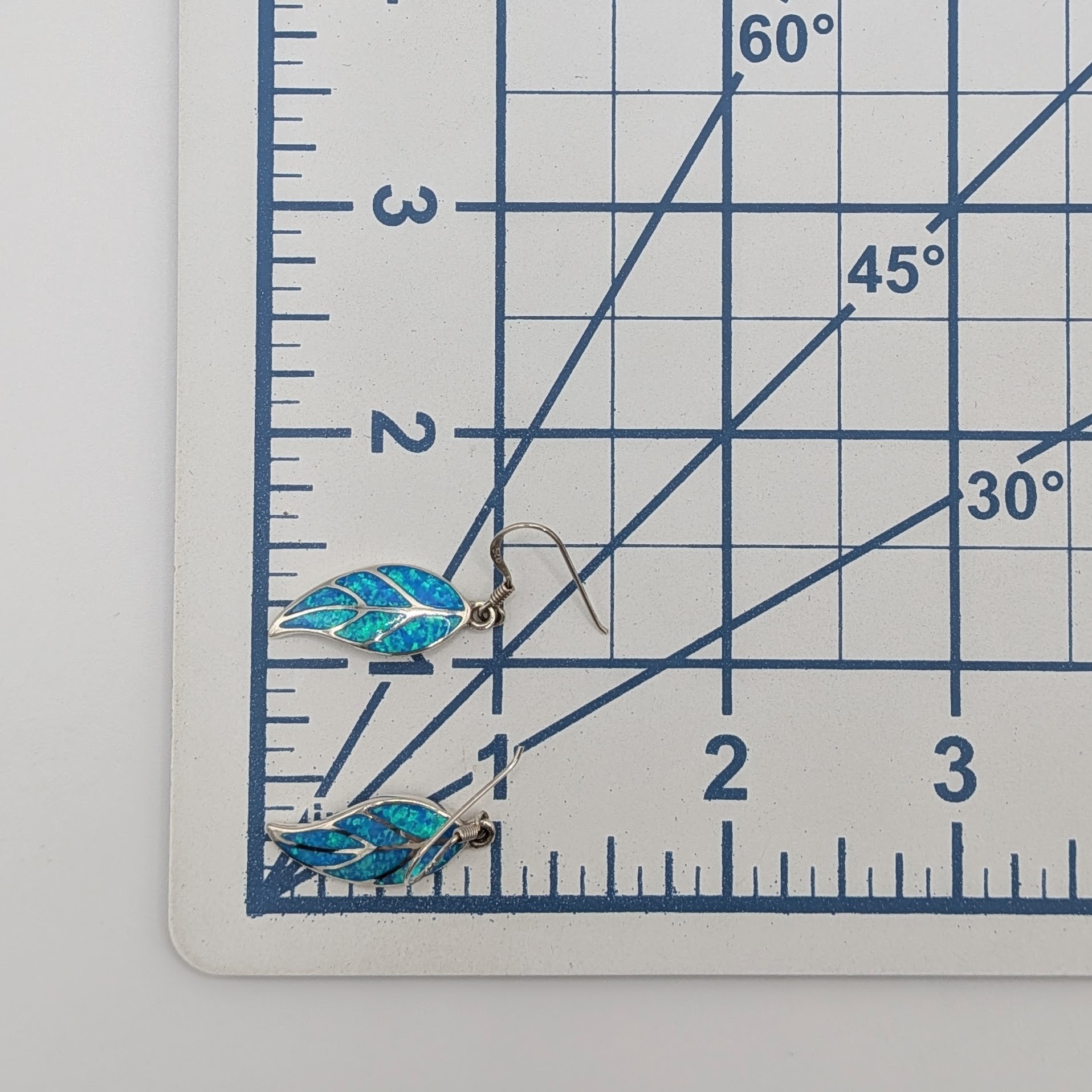 Sterling Silver Opal Inlay Leaf Dangle Earrings