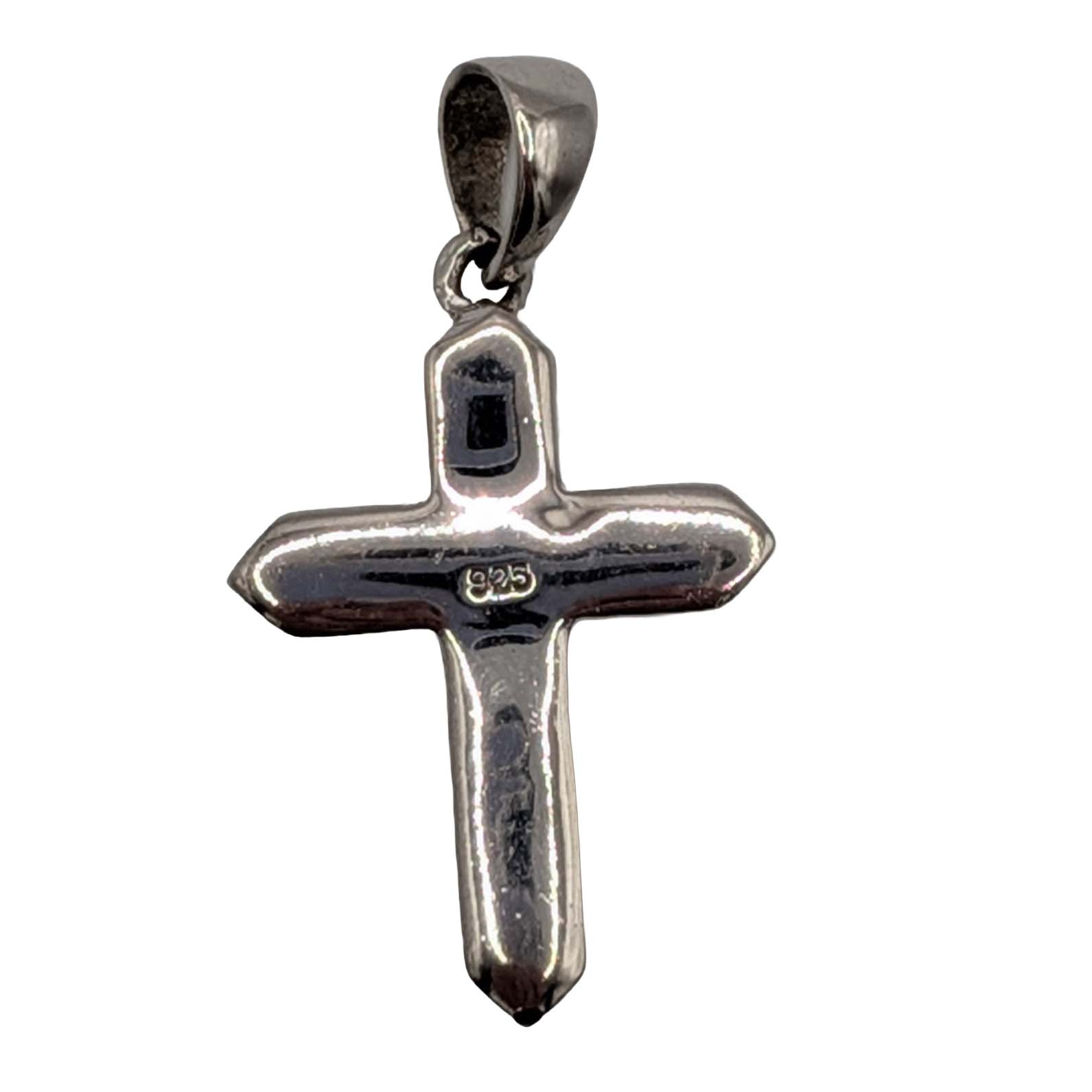 Sterling Silver Opal Inlay CZ Cross Pendant